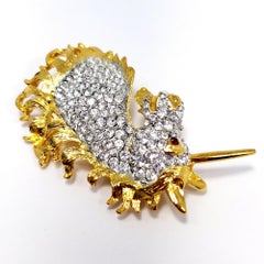 KJL Kenneth Jay Lane Unicorn Head Brooch in Gold, Pave Crystals