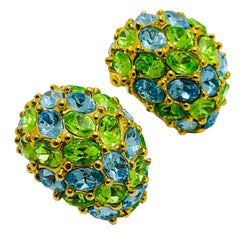 KJL KENNETH JAY LANE vintage gold crystal designer clip on earrings