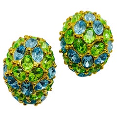 KJL Kenneth Lane, orecchini a clip con cristalli d'oro d'annata