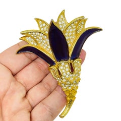 KJL KENNETH JAY LANE vintage gold tone rhinestones enamel flower designer brooch