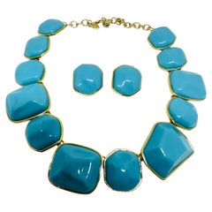 KJL KENNETH JAY LANE vintage gold turquoise designer necklace earrings set