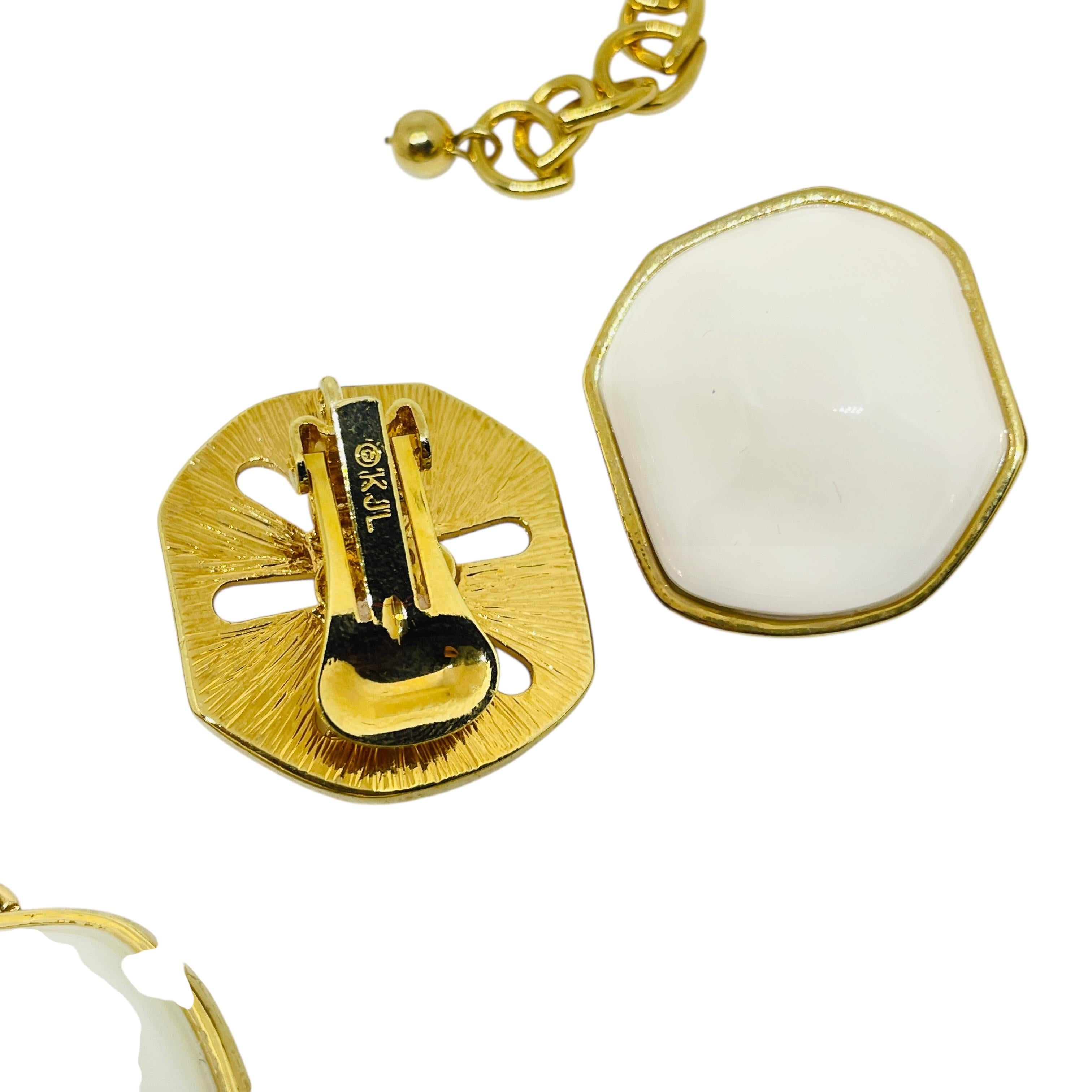 KJL KENNETH JAY LANE Vintage Gold Weiß Designer Statement Halskette Ohrringe Set für Damen oder Herren im Angebot