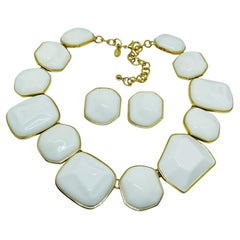 KJL KENNETH JAY LANE vintage gold white designer statement necklace earrings set