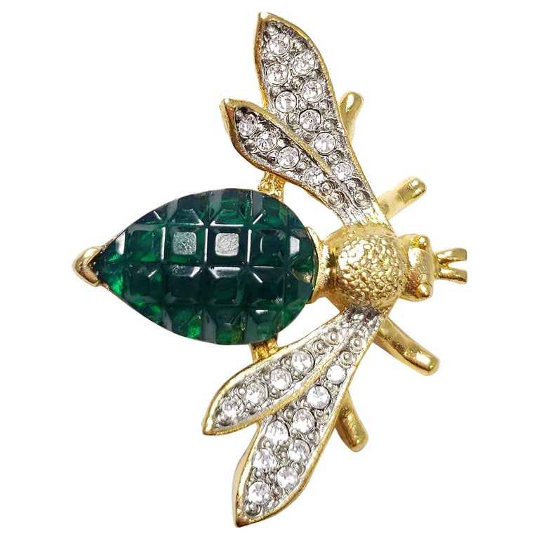 KJL Kenneth Jay Lane Wasp Fly Insect Pin Brooch w Faceted and Carved Crystals For Sale