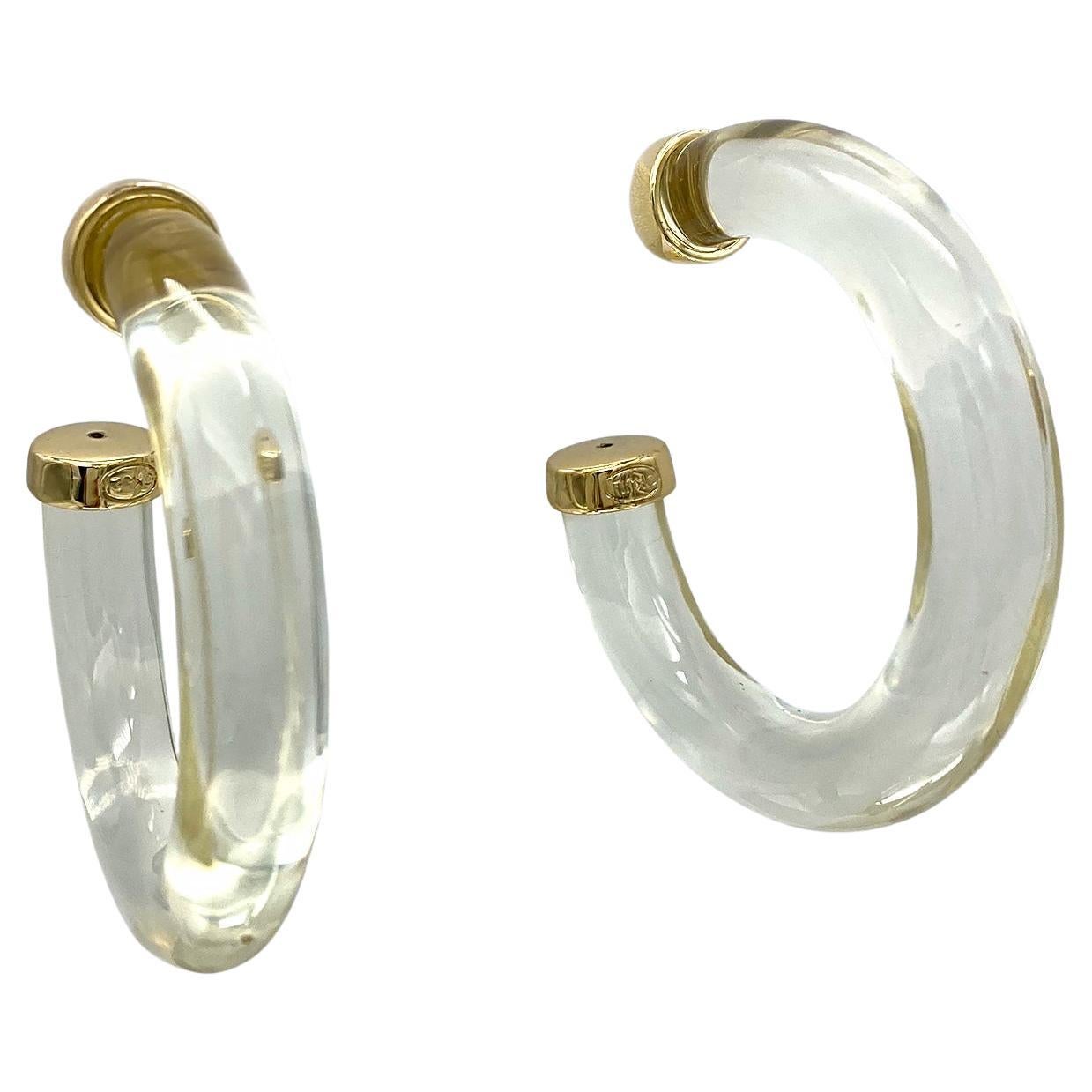 Modern KJL Lucite Large Hoop Post Earrings For Sale
