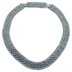 KJL signed vintage silver crystals designer runway necklace