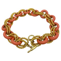 KJL Vintage Coral Resin and Gold Plate Chunky Link Necklace, 1980s