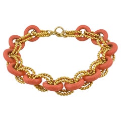 KJL Vintage Coral Resin and Gold Plate Chunky Link Necklace, 1980s