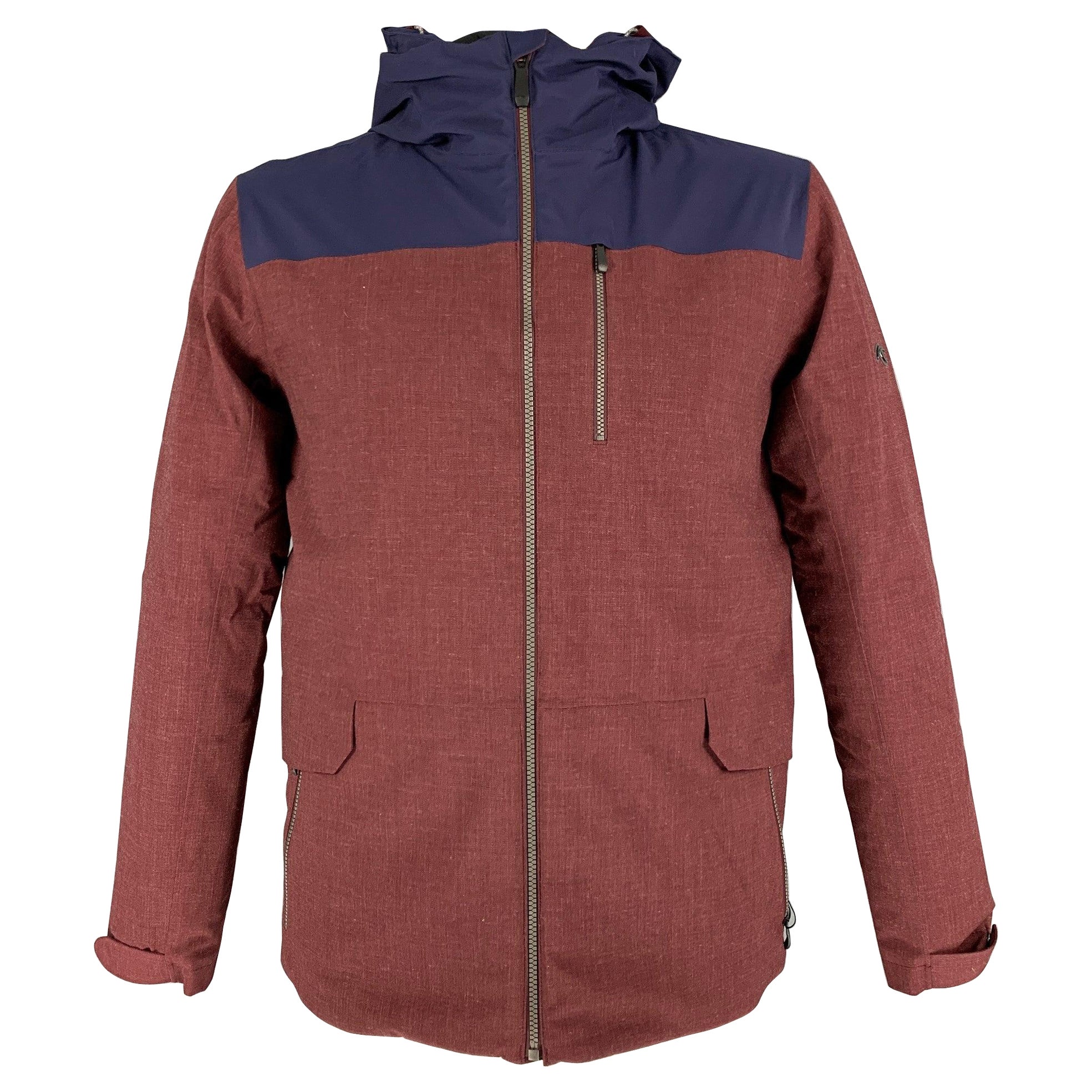 KJUS Talla M Chaqueta Zermatt de lana de poliéster con bloques de color burdeos y azul marino en venta