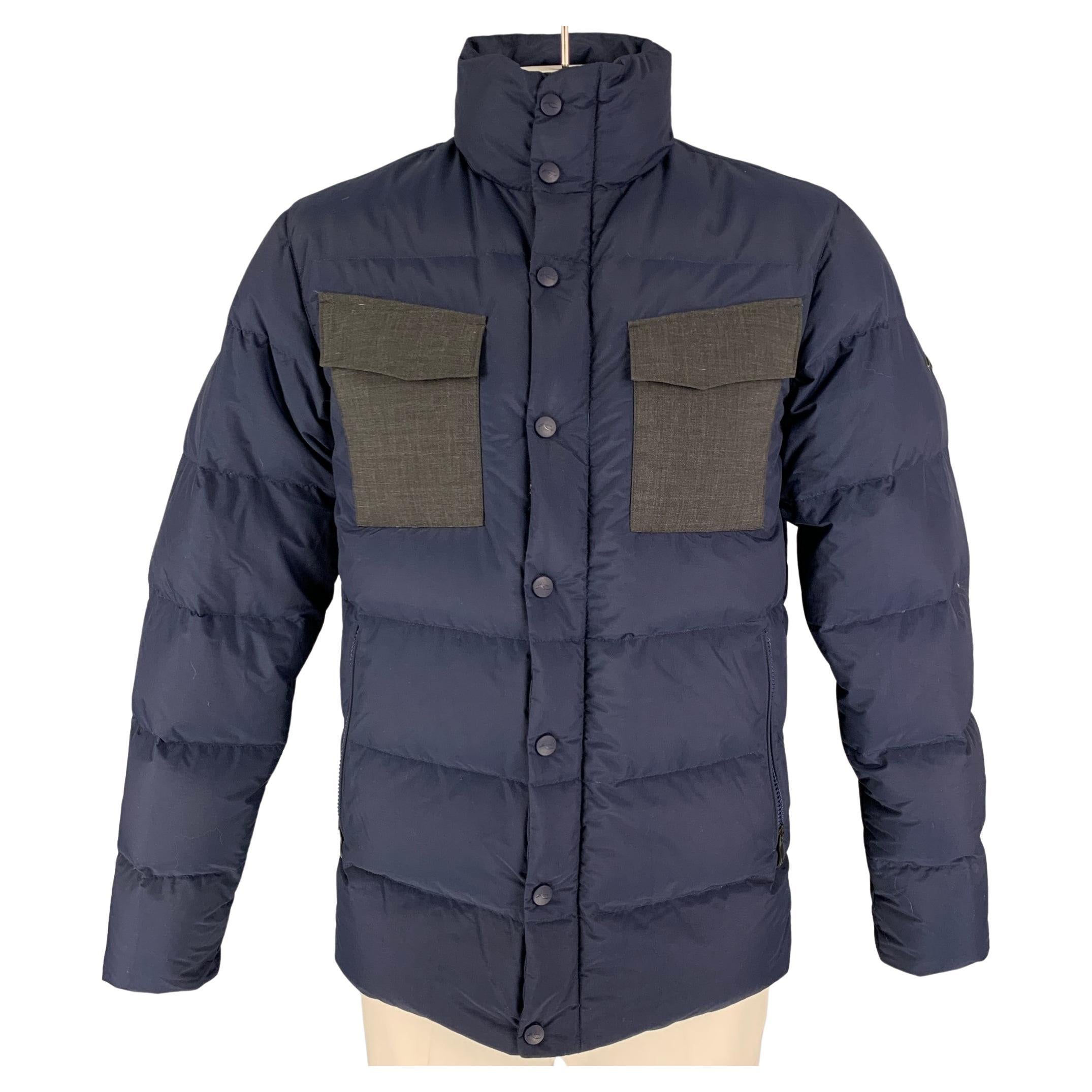 KJUS Size M Navy Grey Quilted Polyamide Zip Up Jacket