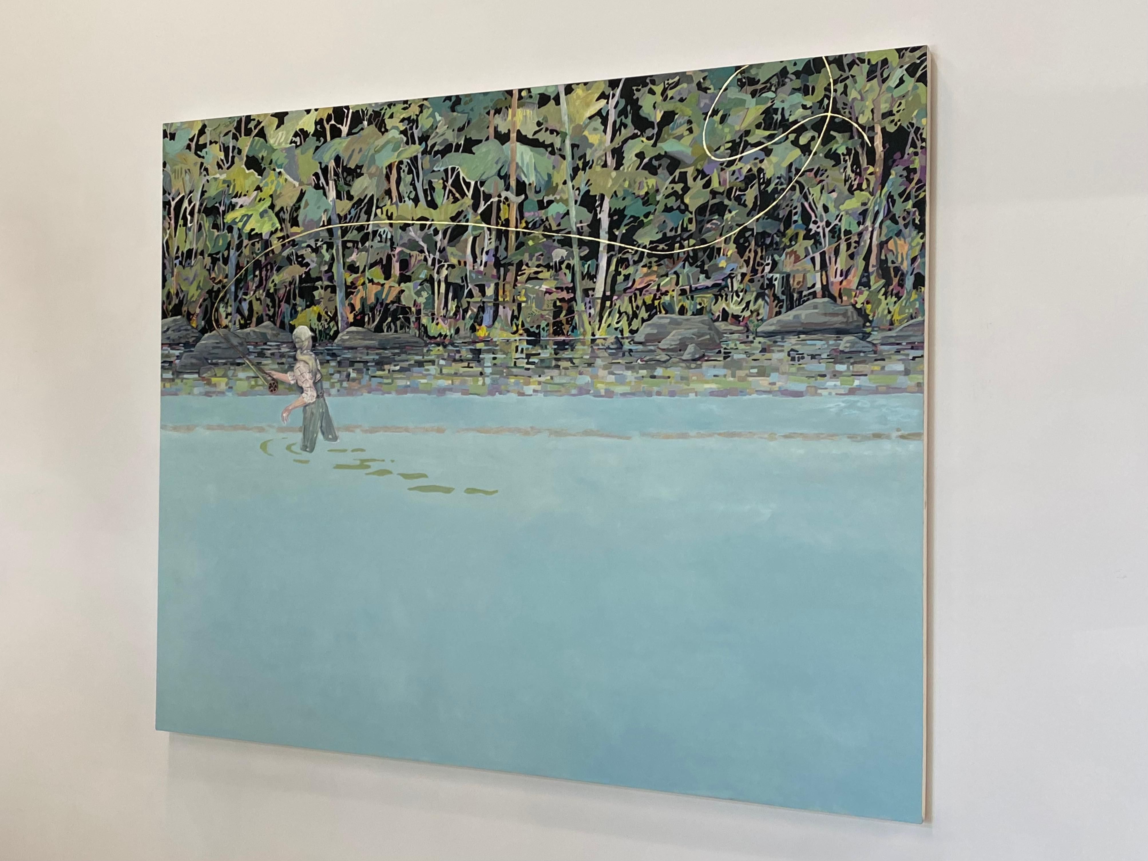 Bluebird - Figur Angeln Sage Blau Grün Wasser Wald See Landschaft, 2022 im Angebot 5