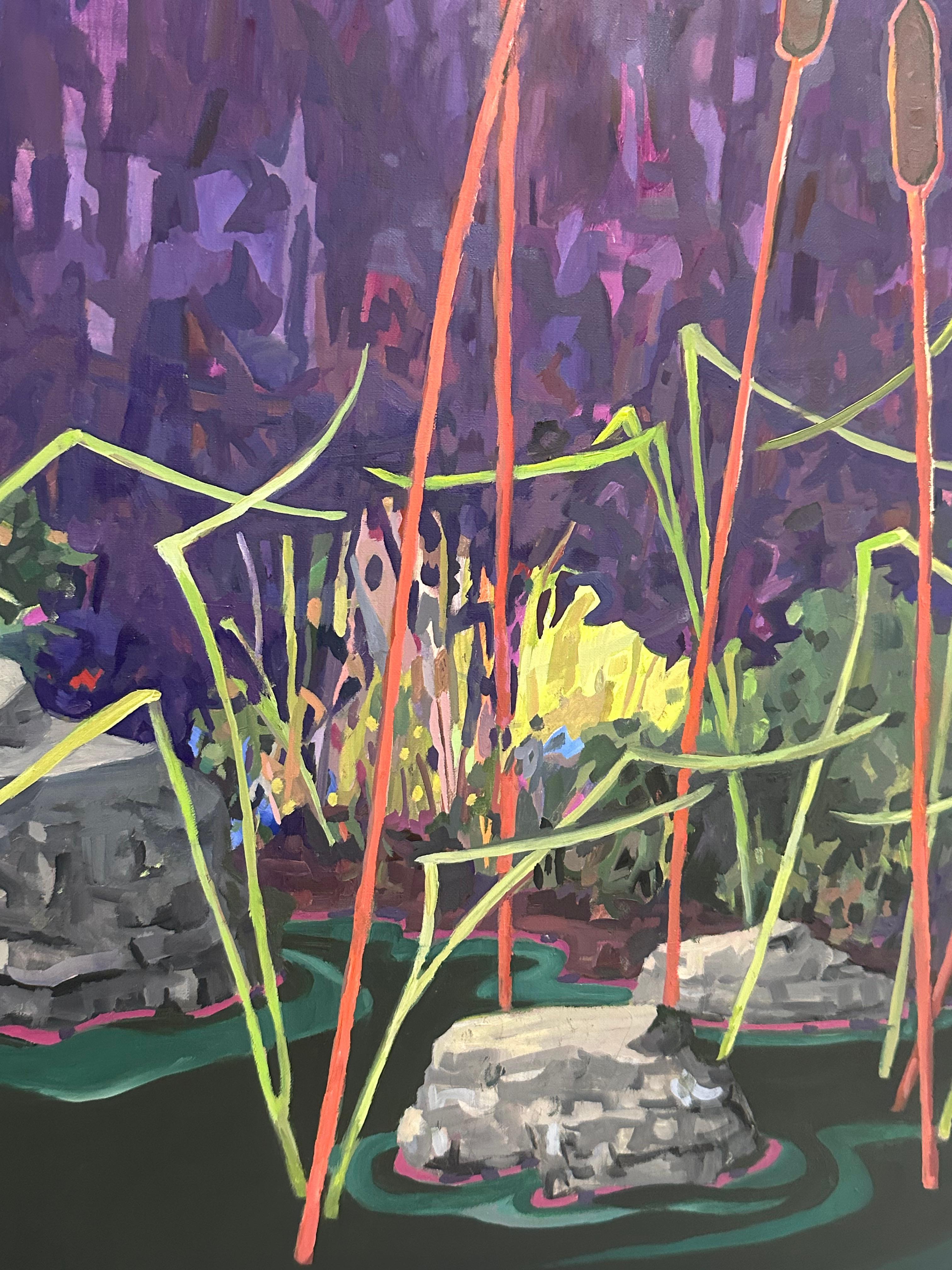 Eneas - Árboles Plantas Verde Oscuro Agua Violeta Púrpura Paisaje Pantanoso, 2024 en venta 6