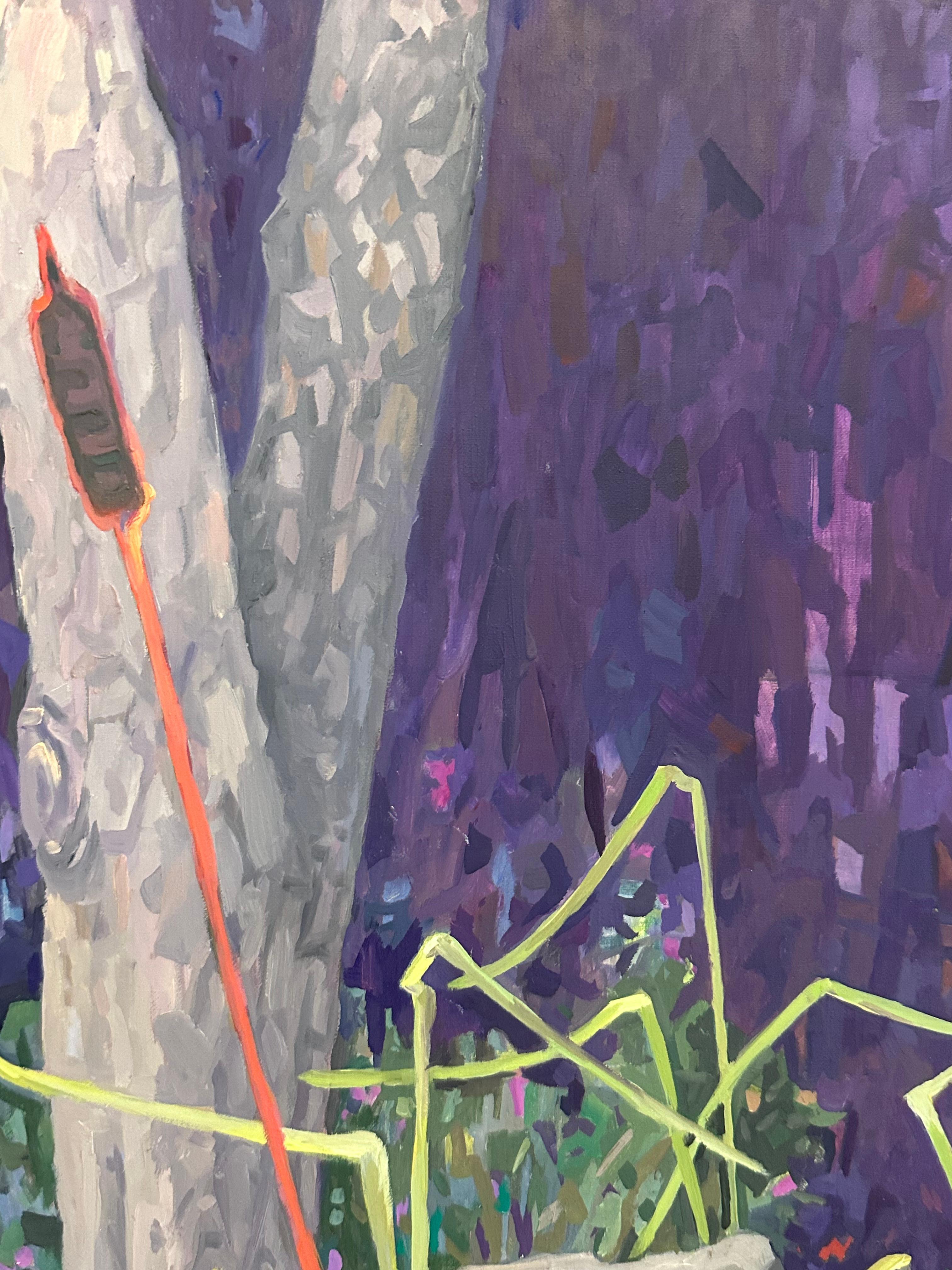 Eneas - Árboles Plantas Verde Oscuro Agua Violeta Púrpura Paisaje Pantanoso, 2024 en venta 2