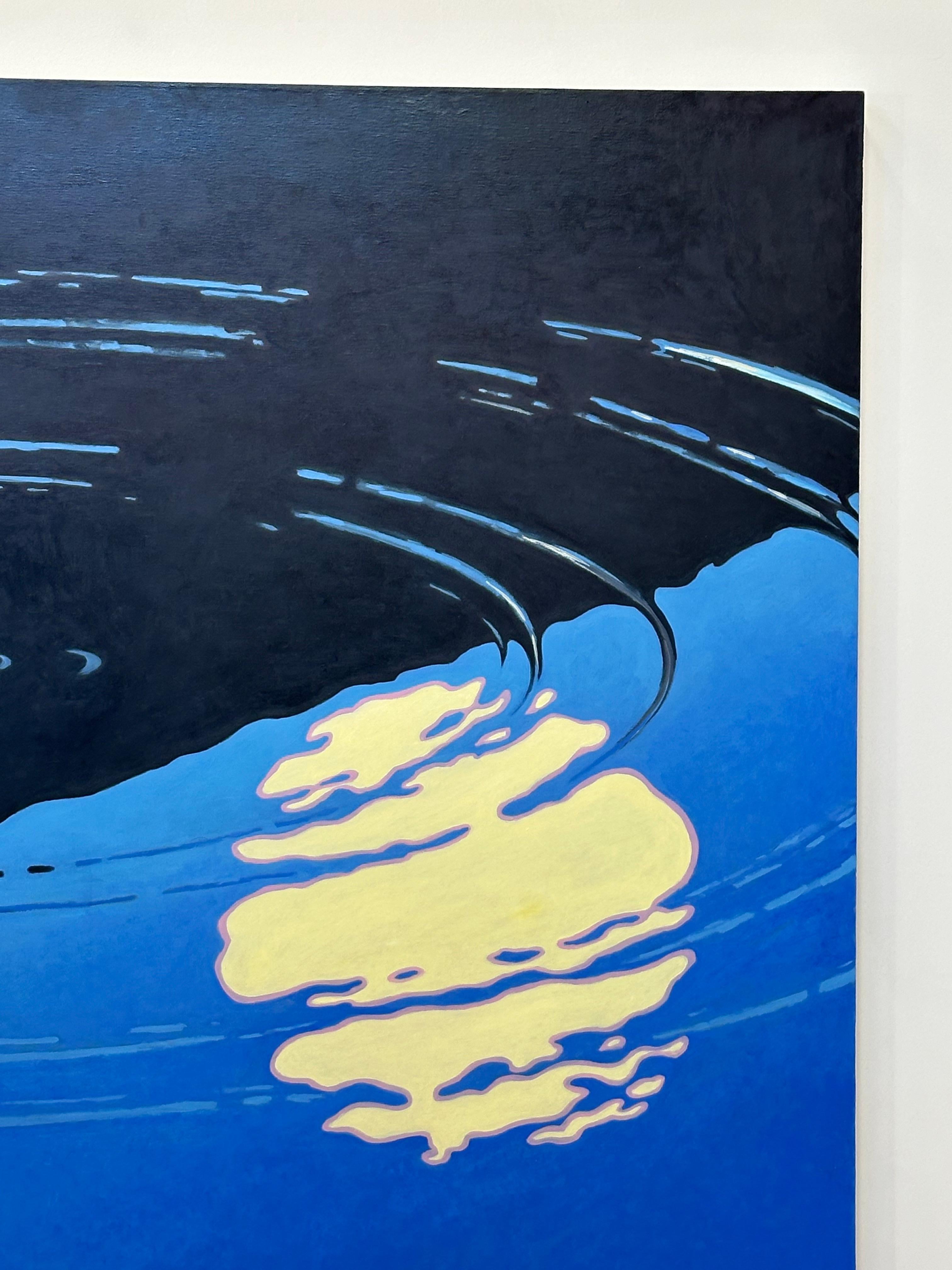 Floating II, Night Landscape, Figure Swimming in Midnight Blue Water, Moonlight For Sale 9