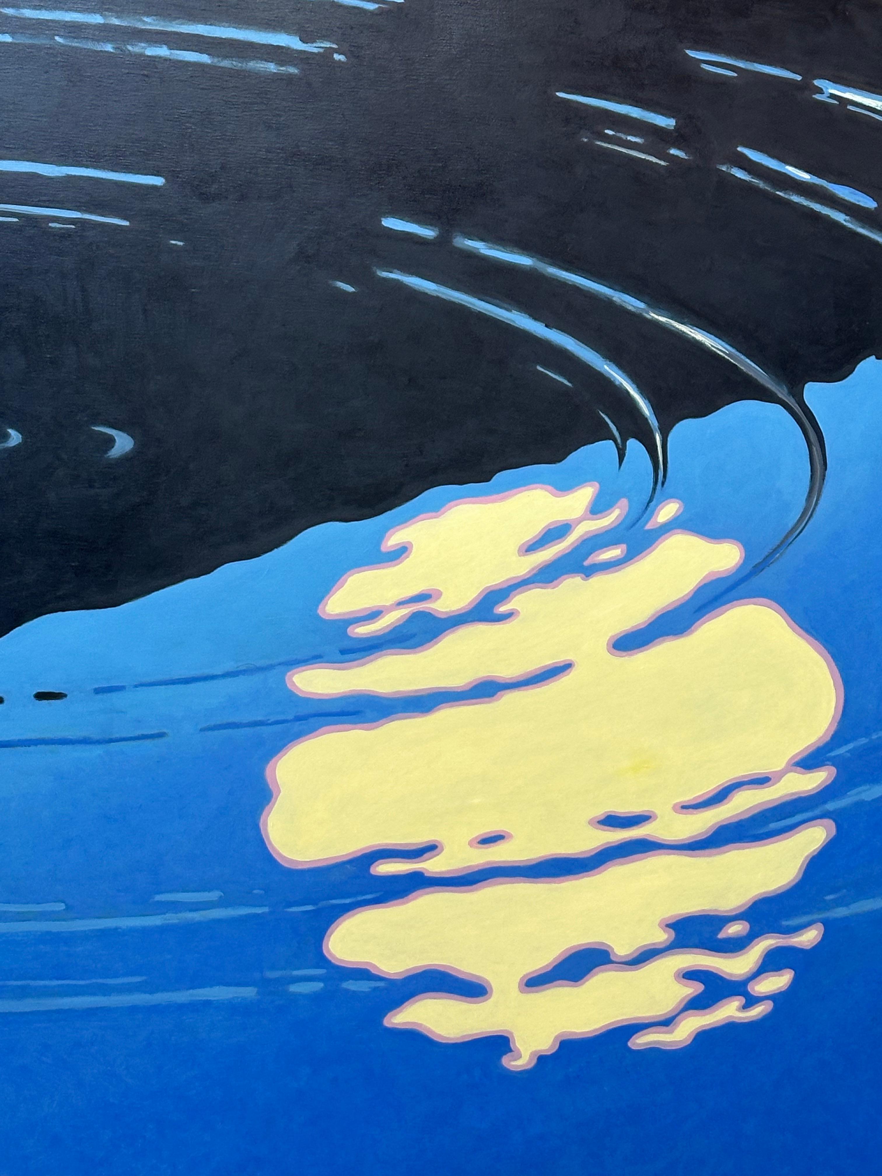 Floating II, Night Landscape, Figure Swimming in Midnight Blue Water, Moonlight For Sale 4
