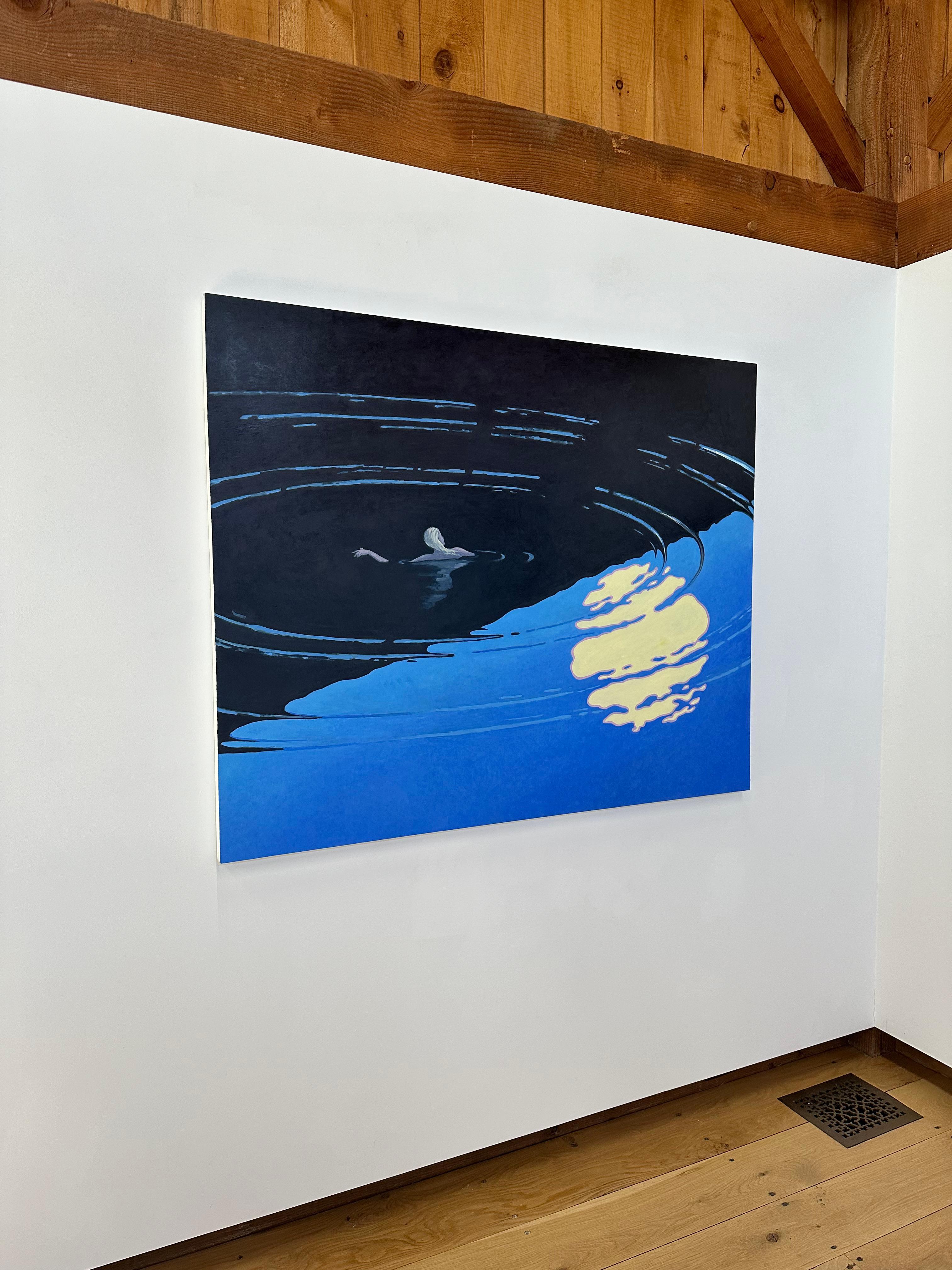 Floating II - Nachtlandschaft Figur Schwimmen Mitternachtsblau Wasser Mond, 2023 im Angebot 9