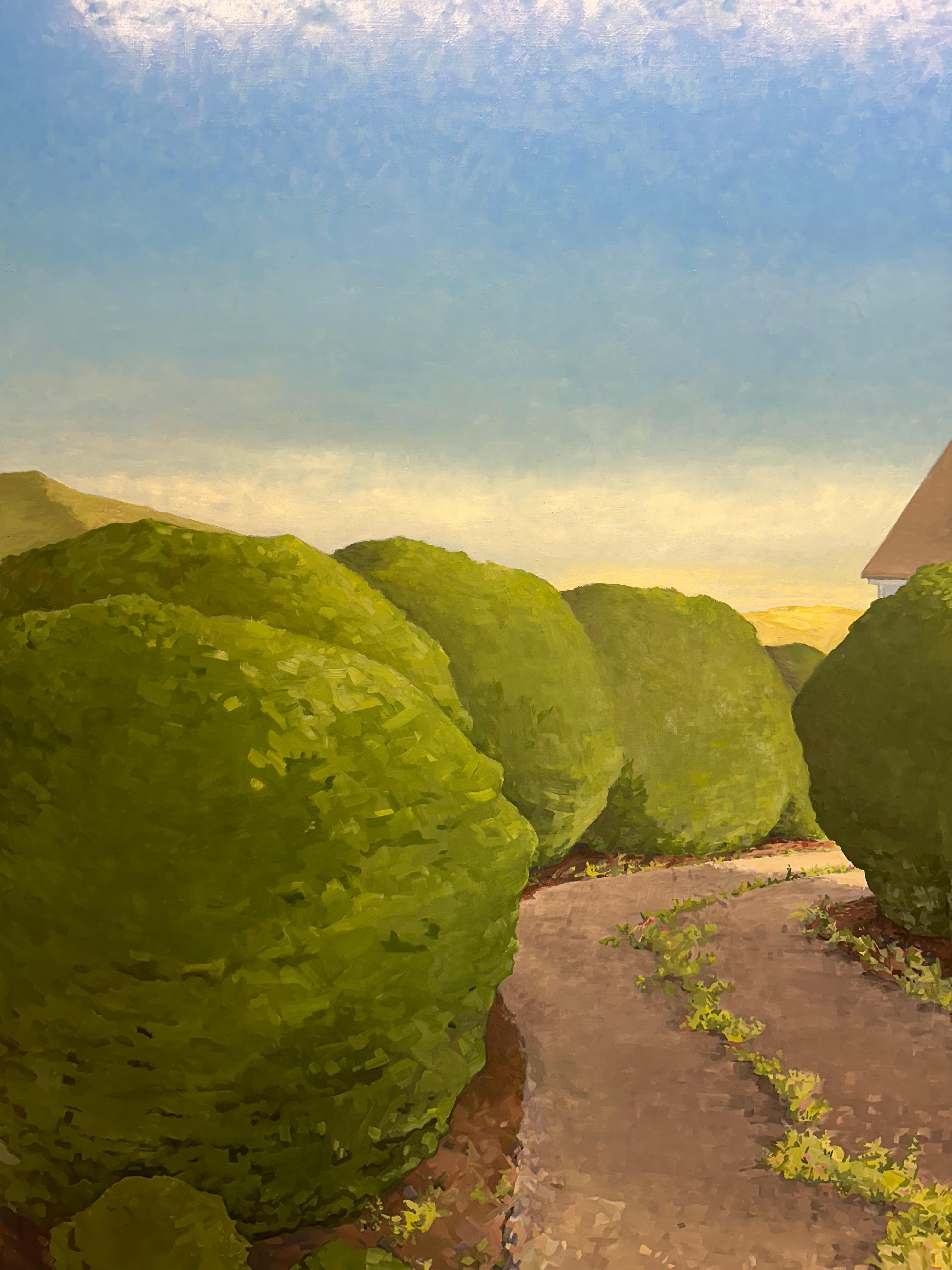 Invitation - Peinture contemporaine Maison blanche Ciel bleu Nuages Chemin, 2024 en vente 7