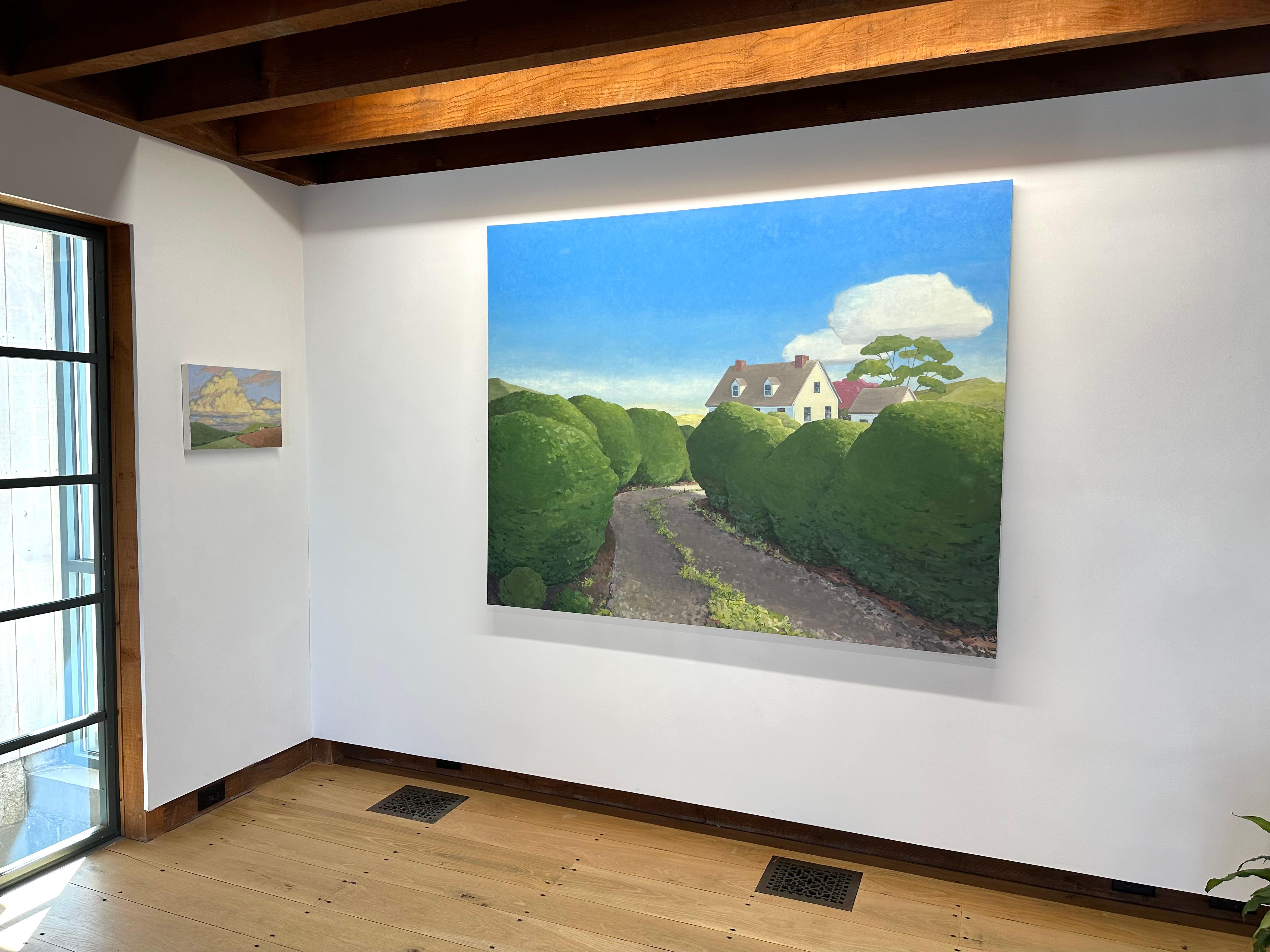 Invitation - Peinture contemporaine Maison blanche Ciel bleu Nuages Chemin, 2024 en vente 8