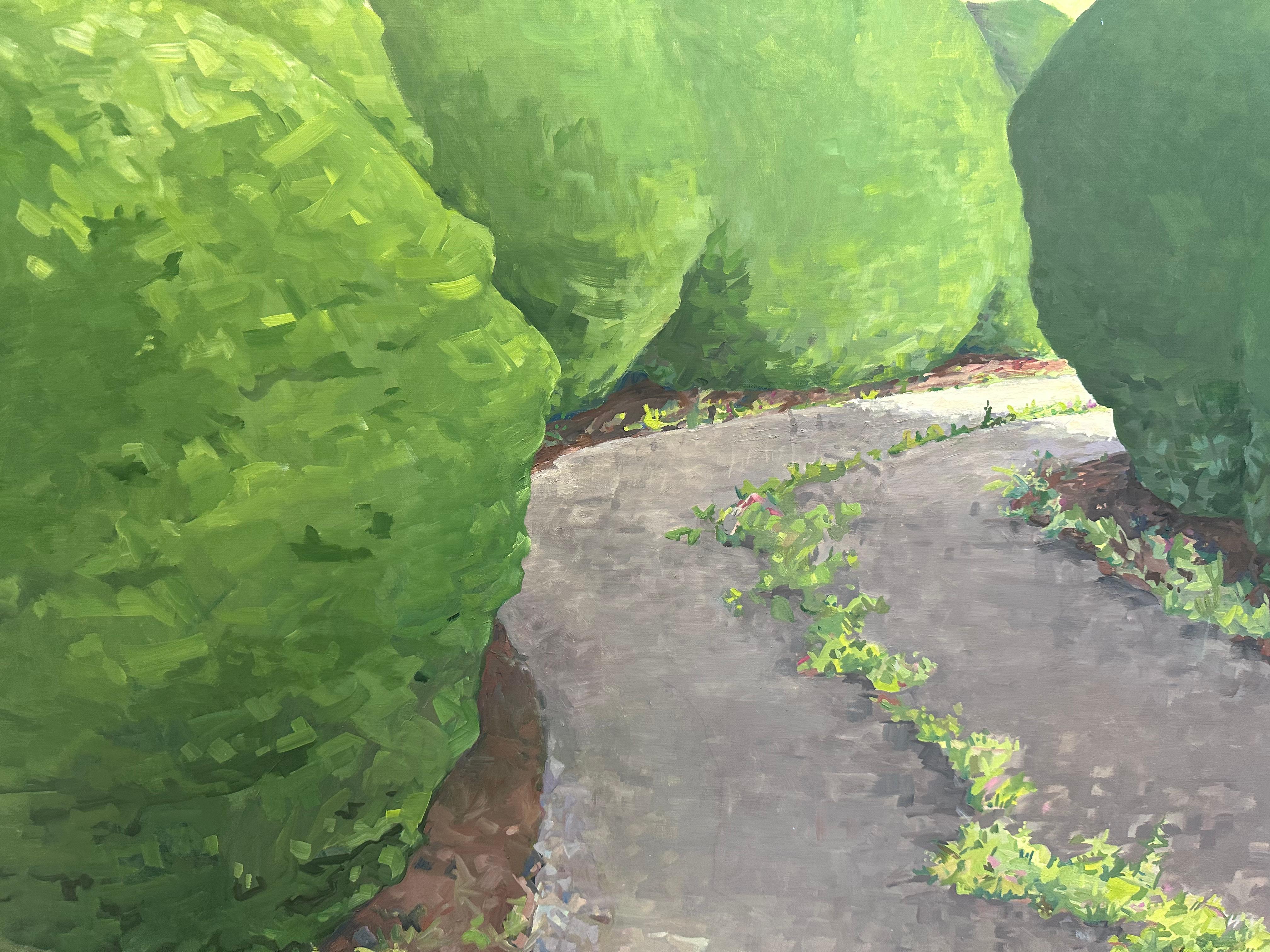 Invitation - Peinture contemporaine Maison blanche Ciel bleu Nuages Chemin, 2024 en vente 3