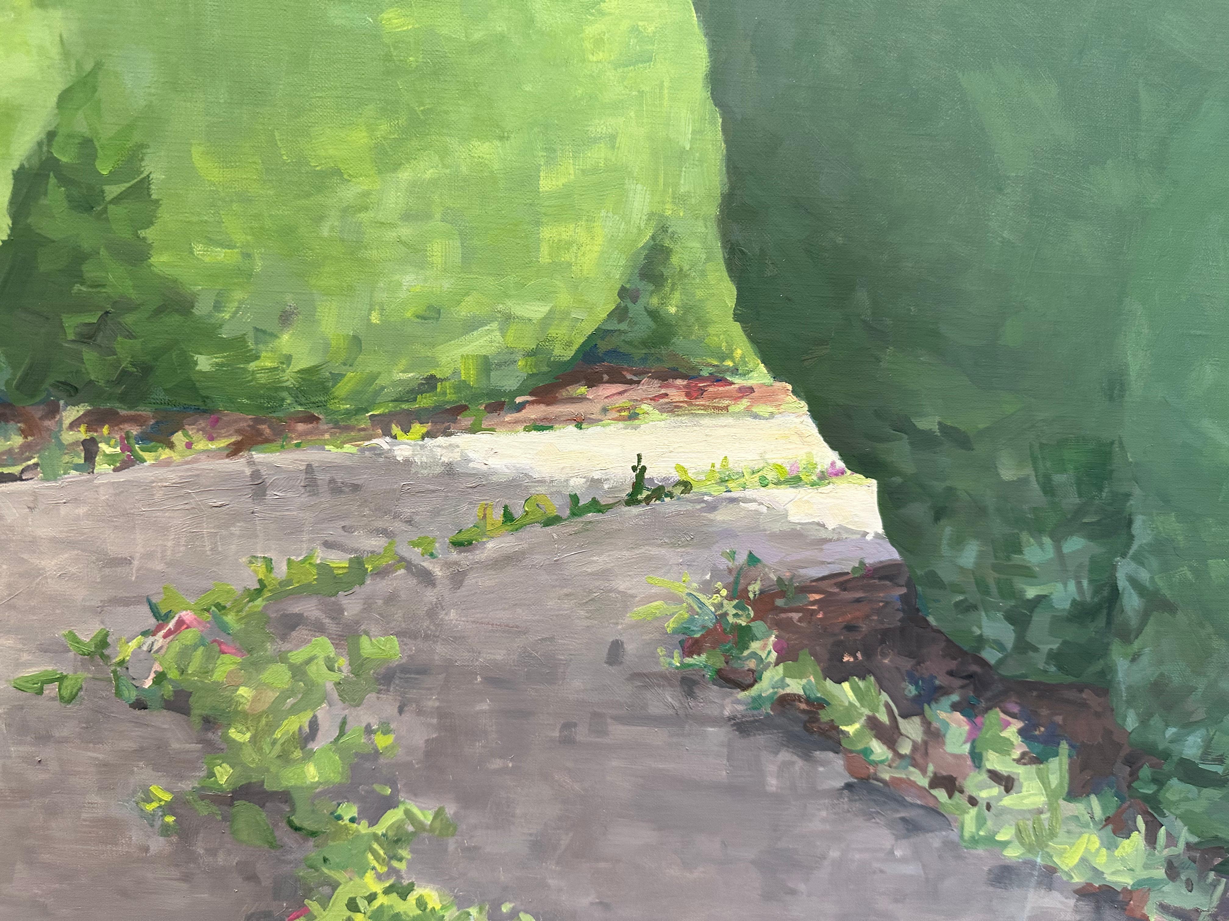 Invitation - Peinture contemporaine Maison blanche Ciel bleu Nuages Chemin, 2024 en vente 4