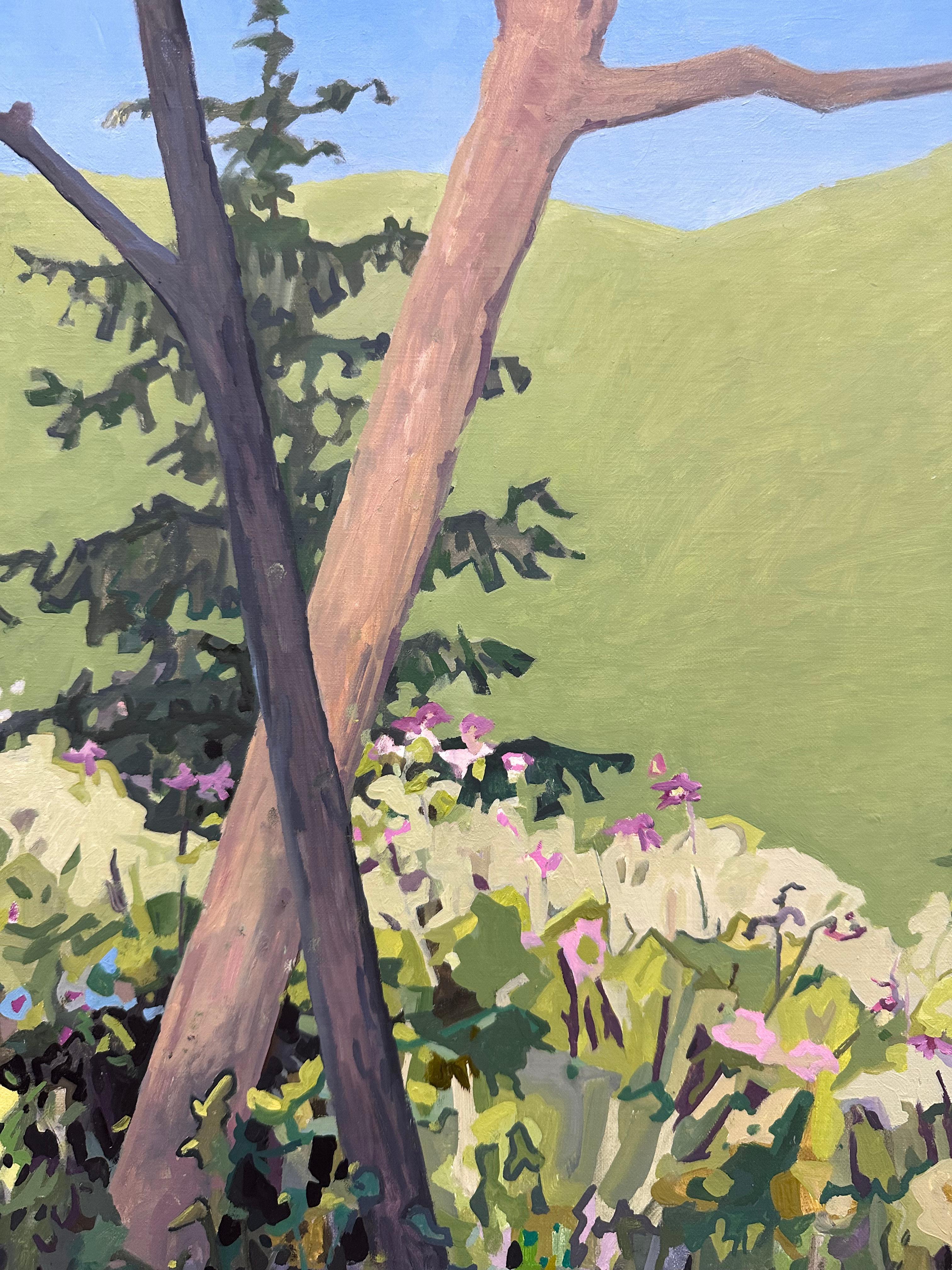 Lakeside - Kiefer Bäume Blumen Grünes Wasser Blauer Himmel Wald See Landschaft, 2024 im Angebot 1