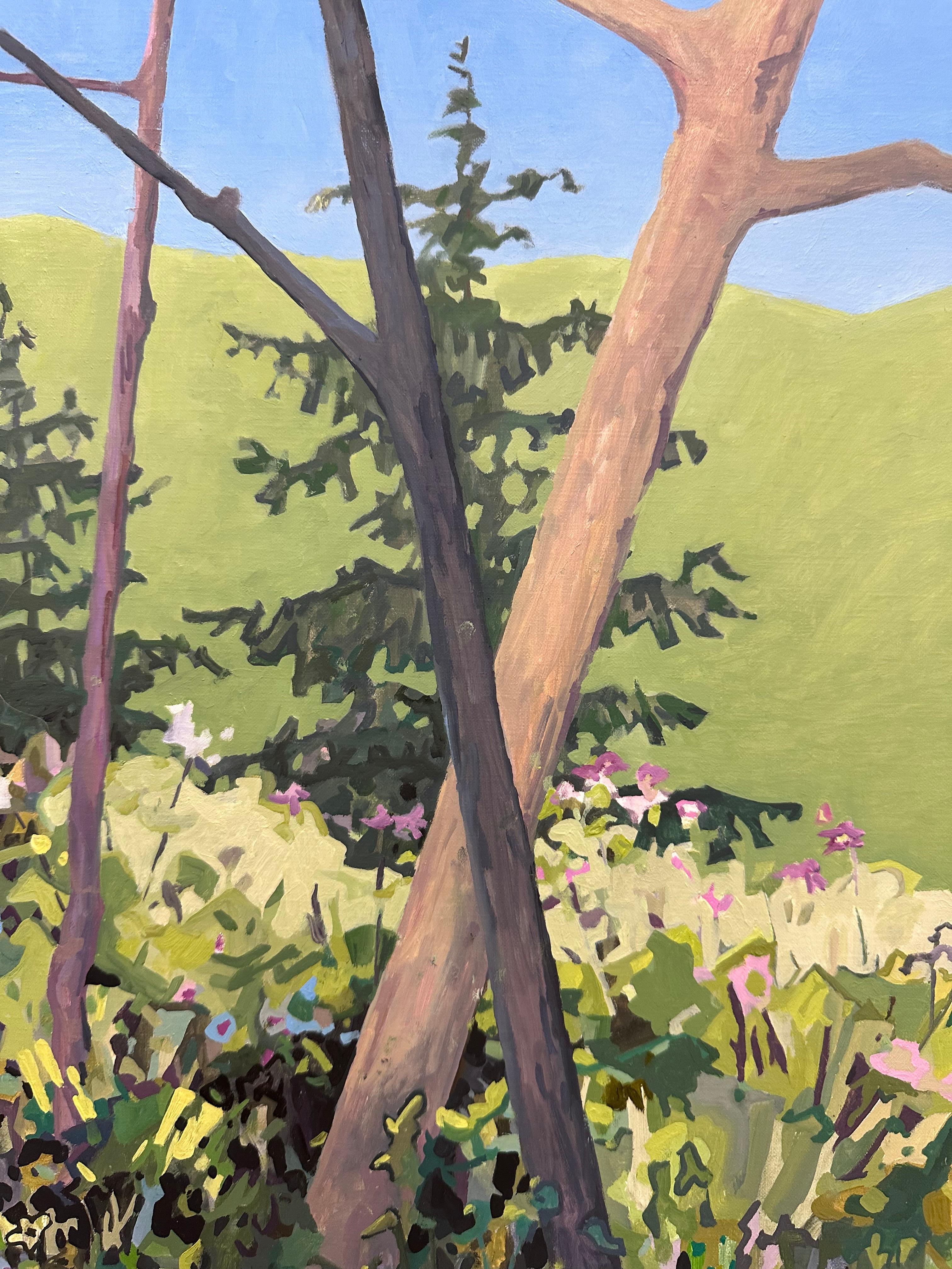 Lakeside - Kiefer Bäume Blumen Grünes Wasser Blauer Himmel Wald See Landschaft, 2024 im Angebot 2