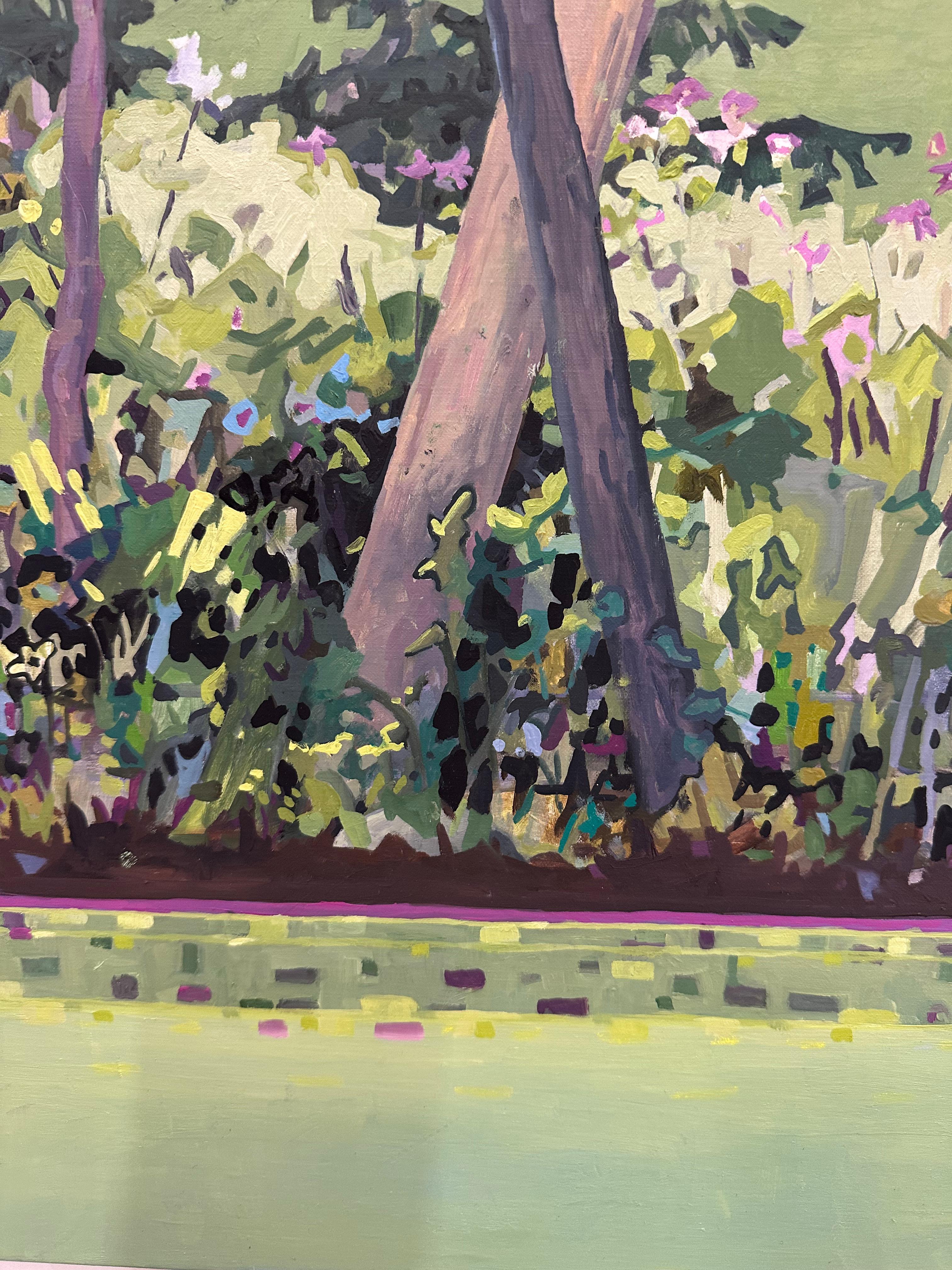 Lakeside - Kiefer Bäume Blumen Grünes Wasser Blauer Himmel Wald See Landschaft, 2024 im Angebot 3