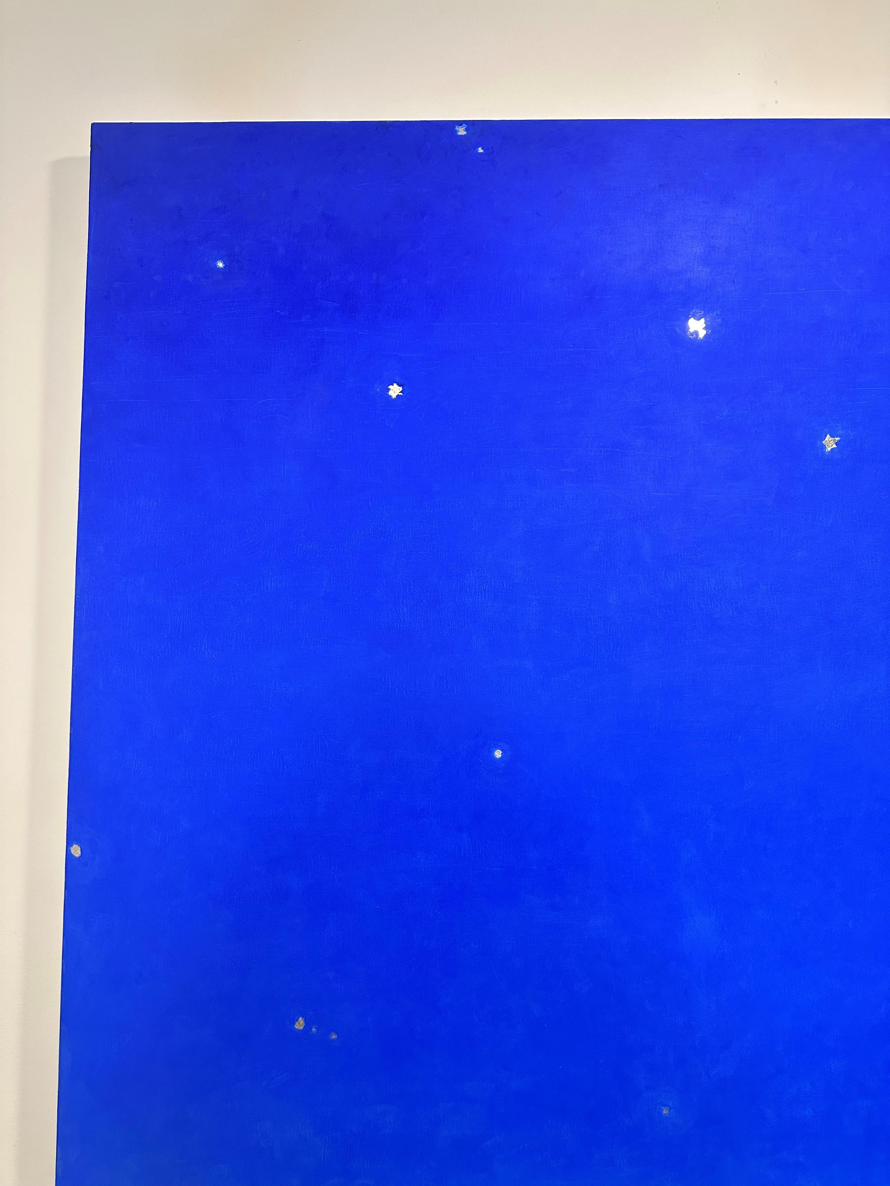 Look Up, Night Painting, White House Roof, Dark Blue Sky, White Gold Leaf Stars For Sale 9