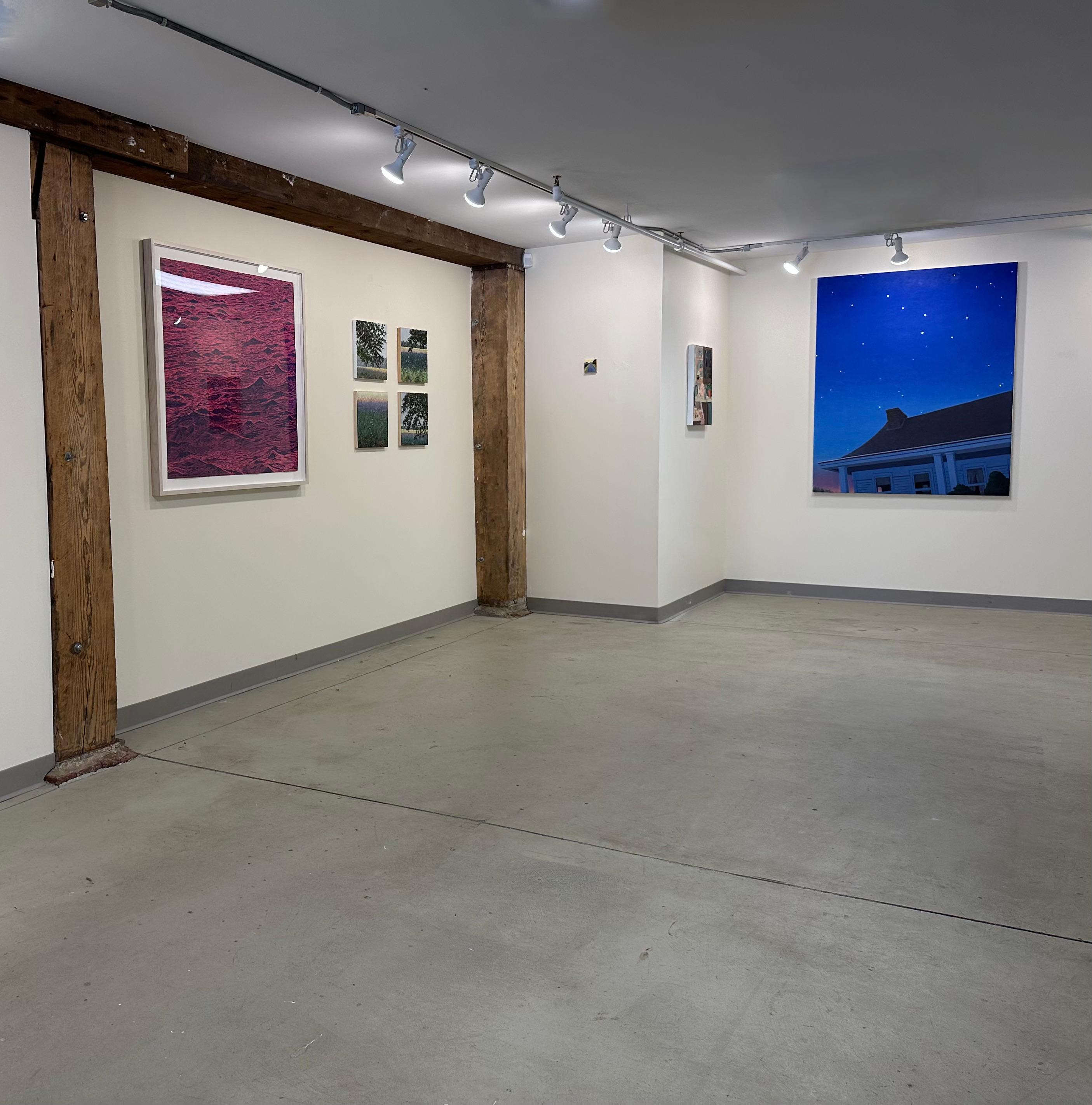 Look Up, peinture à l'huile, feuille d'or blanc Stars House Night Sky, 2022 en vente 1