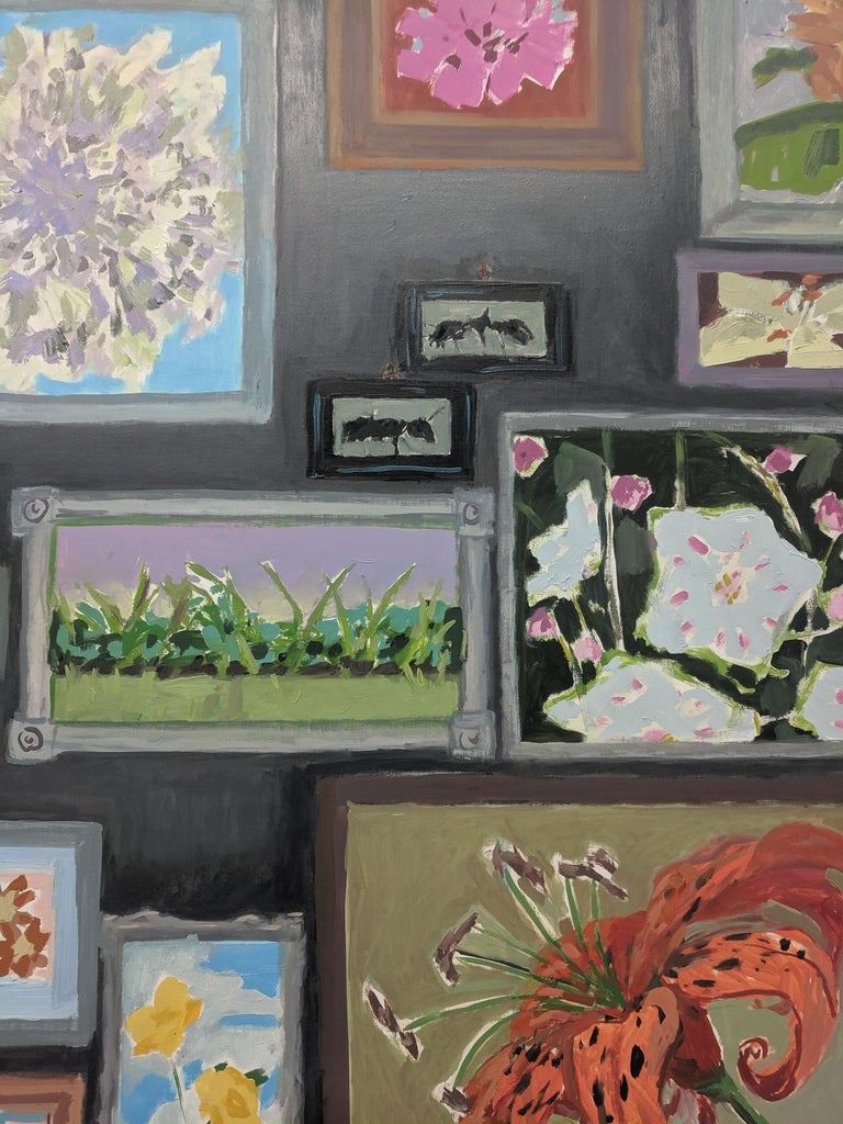 KK Kozik Wallflowers, Large Vertical Painting of Interior with Flower