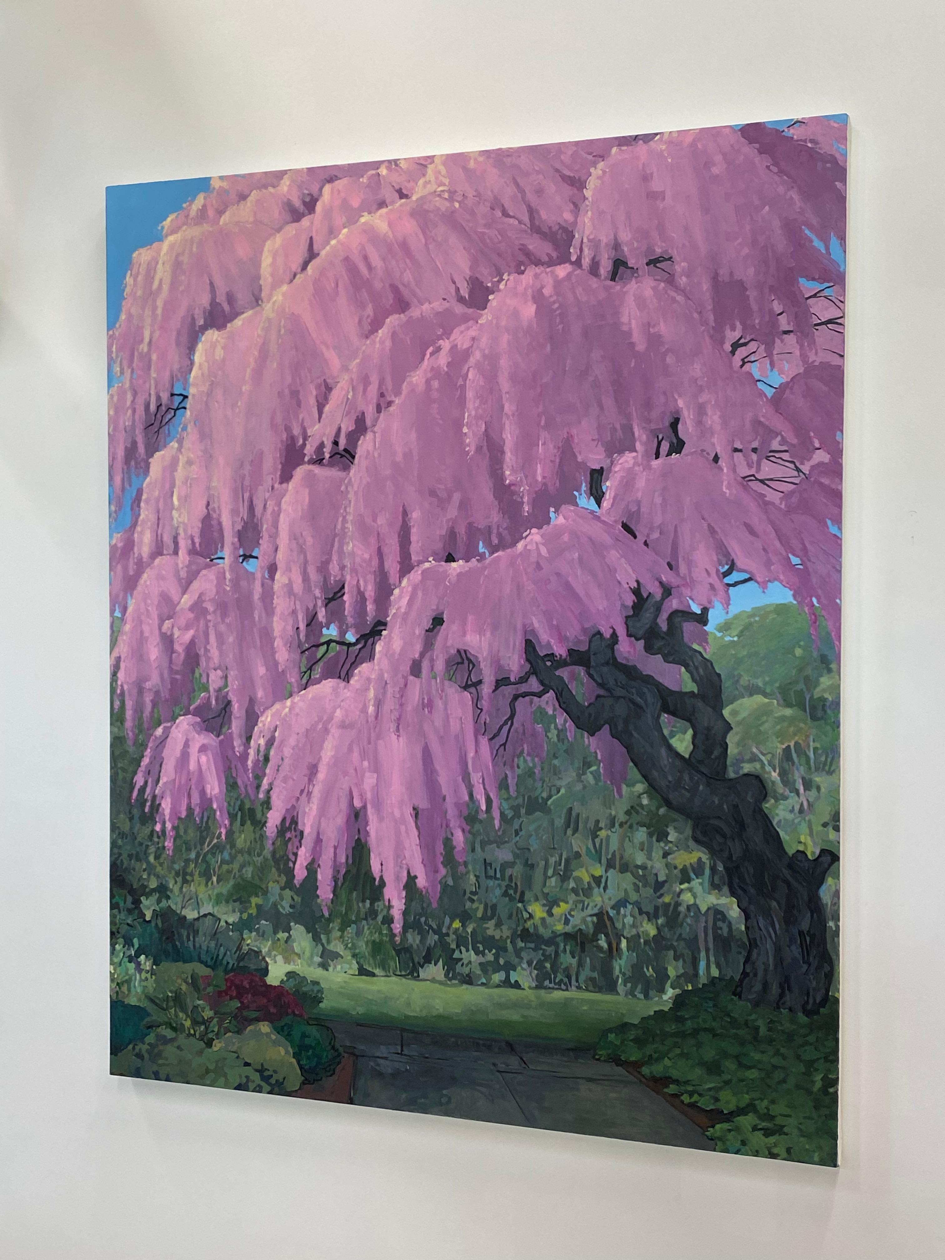 Weeping Cherry, Cherry Blossom Tree, Pink, Blue Sky, Green Park Landscape For Sale 7