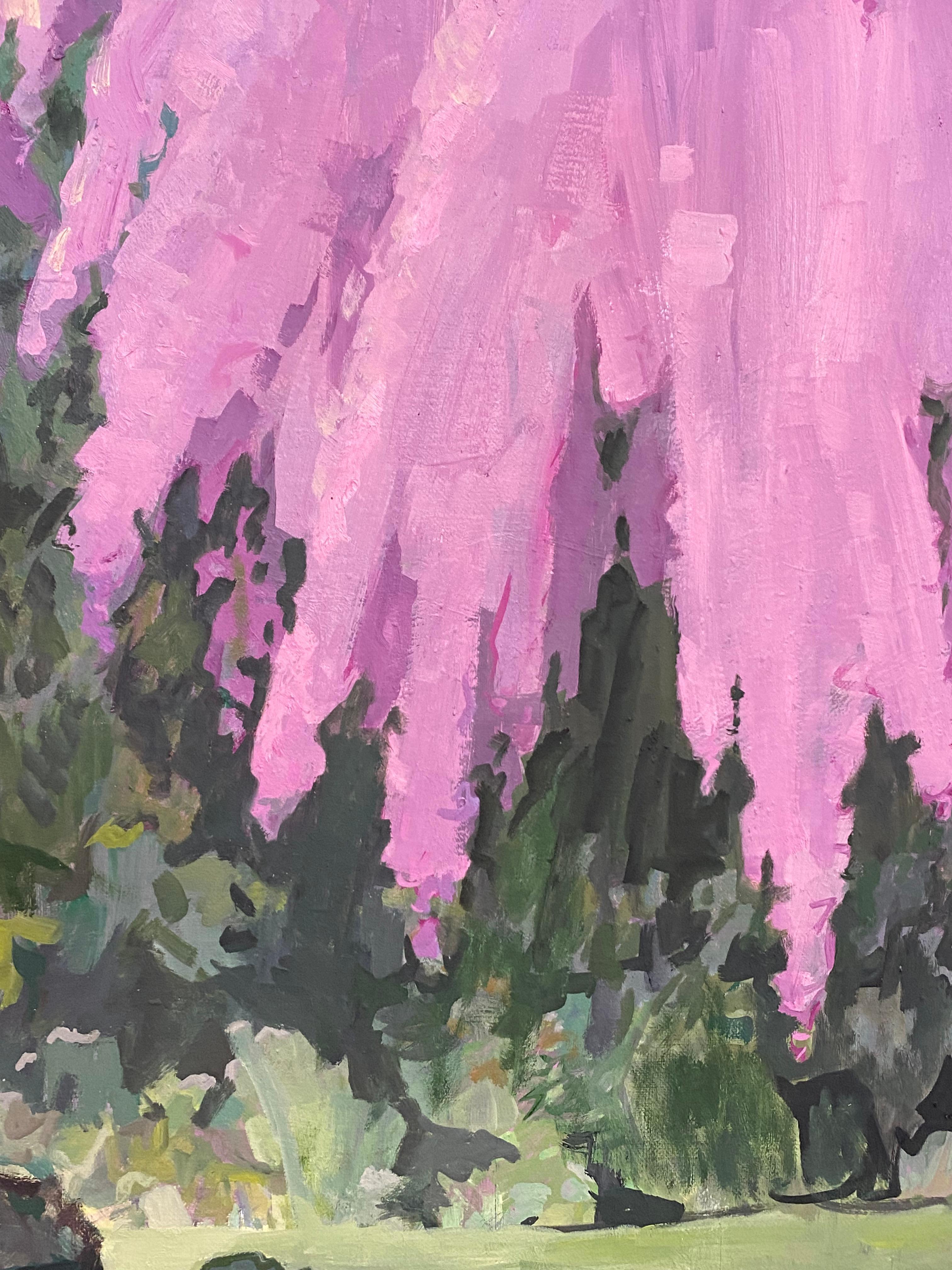 Traubenkirsche - Rosa Kirschblüte Grüne Bäume Parklandschaft, 2022 im Angebot 5