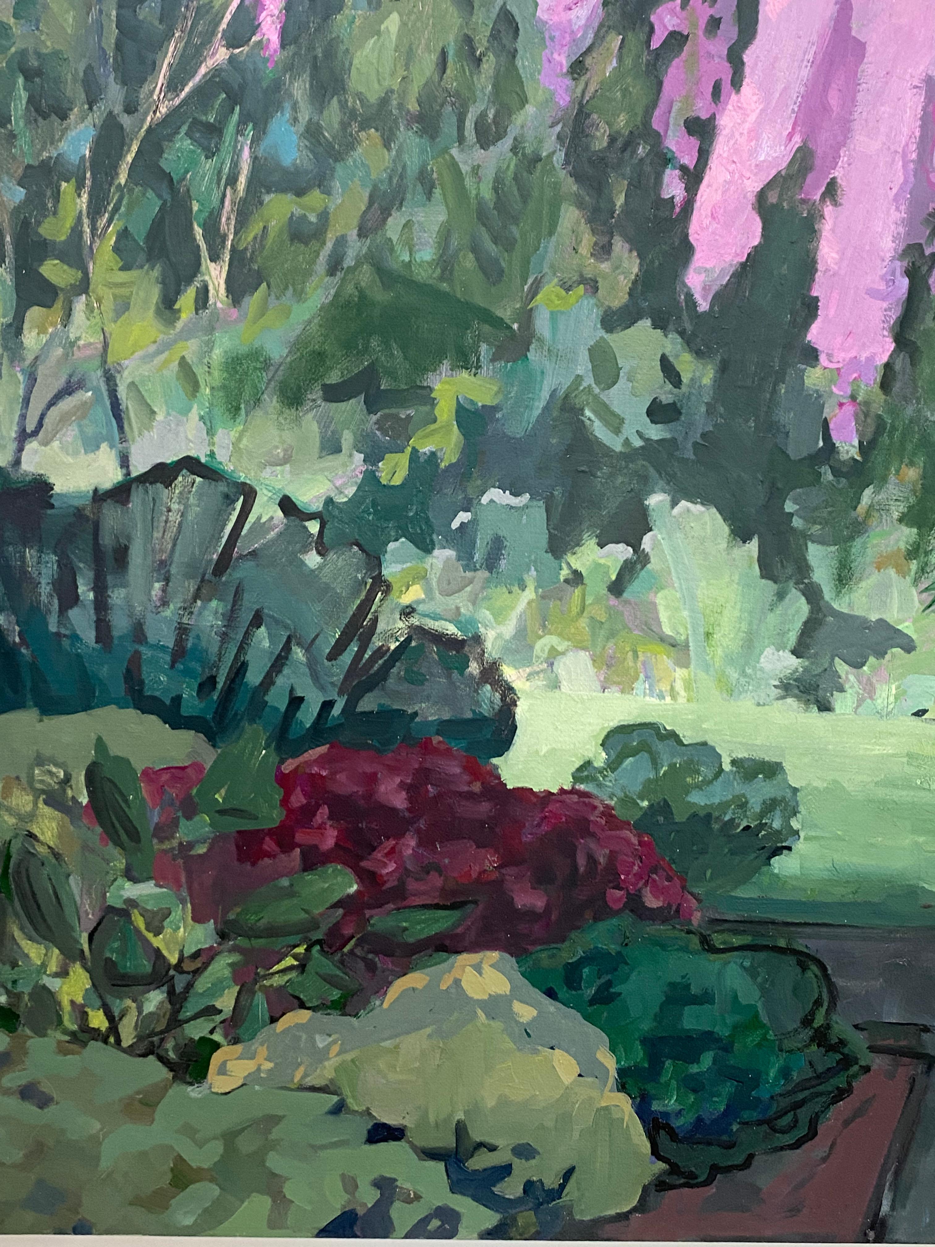 Traubenkirsche - Rosa Kirschblüte Grüne Bäume Parklandschaft, 2022 im Angebot 7