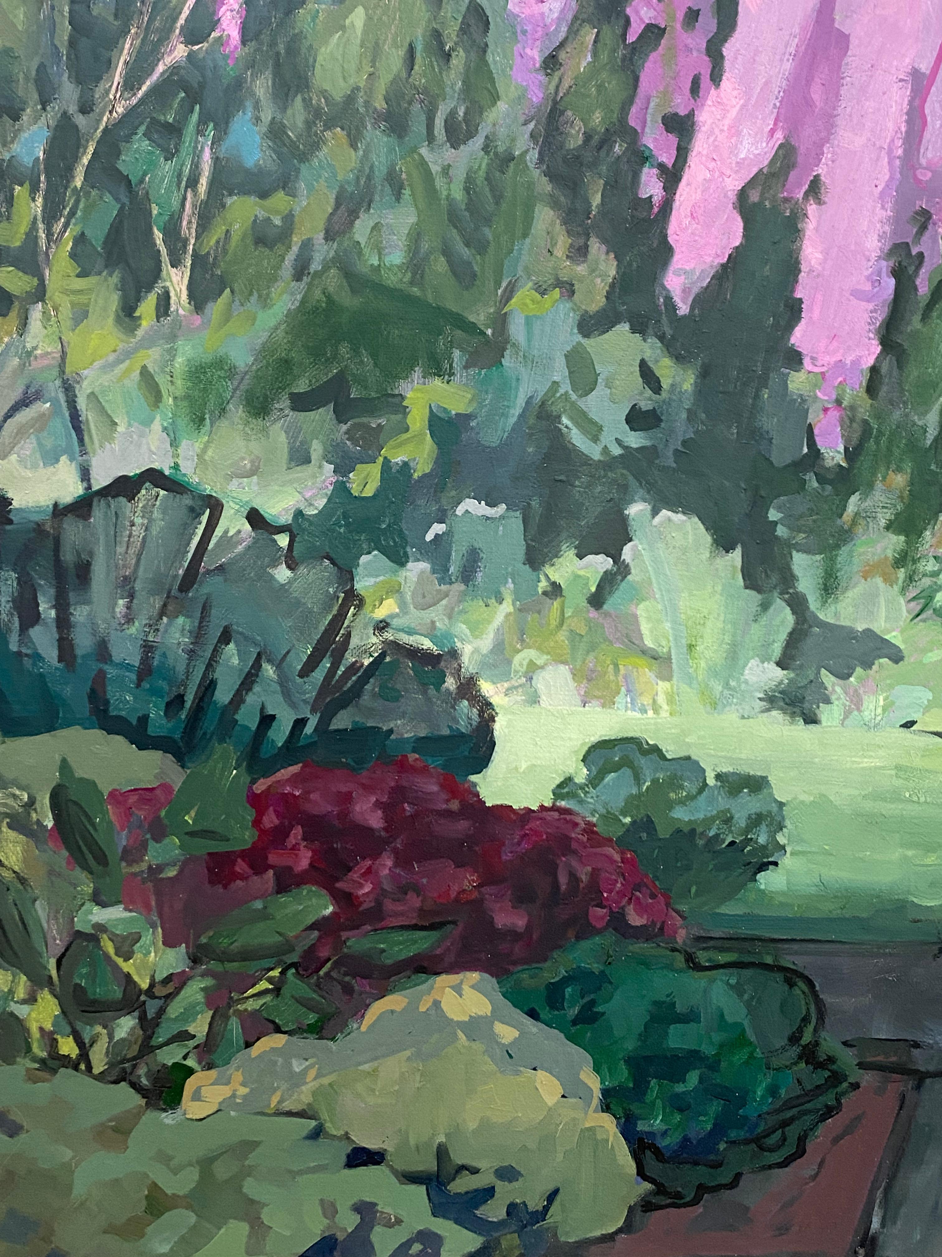 Traubenkirsche - Rosa Kirschblüte Grüne Bäume Parklandschaft, 2022 im Angebot 8