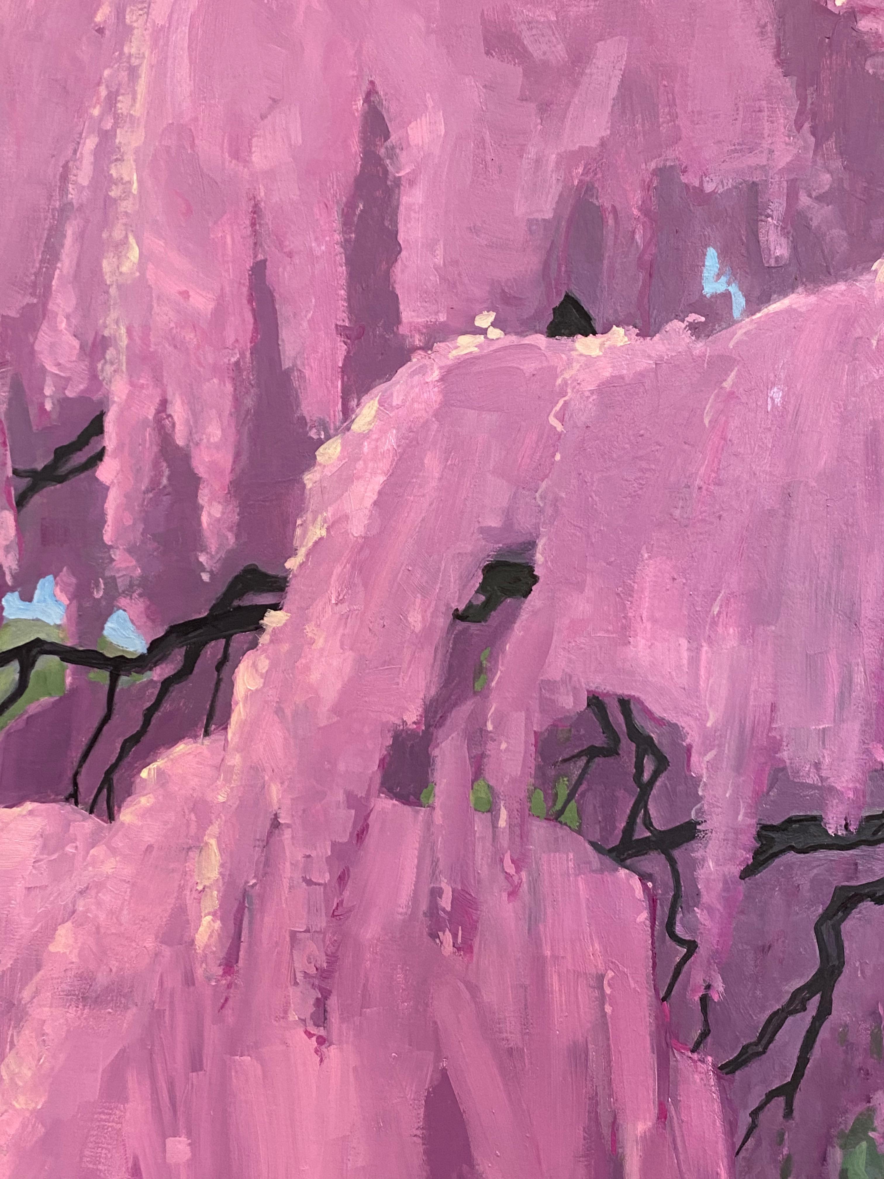 Traubenkirsche - Rosa Kirschblüte Grüne Bäume Parklandschaft, 2022 im Angebot 4