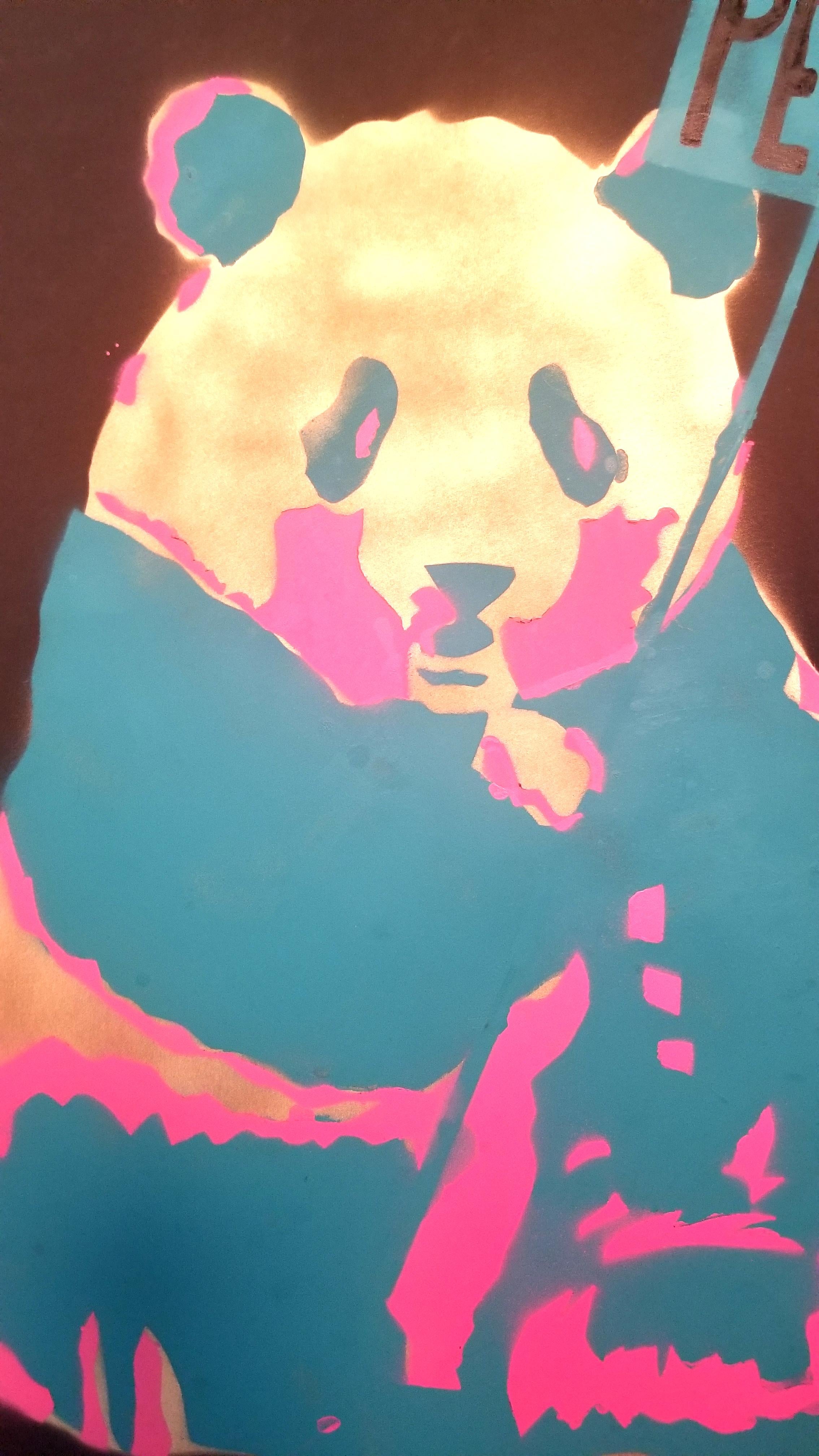 PEACE Panda Bear  - Contemporary Mixed Media Art by K.K.