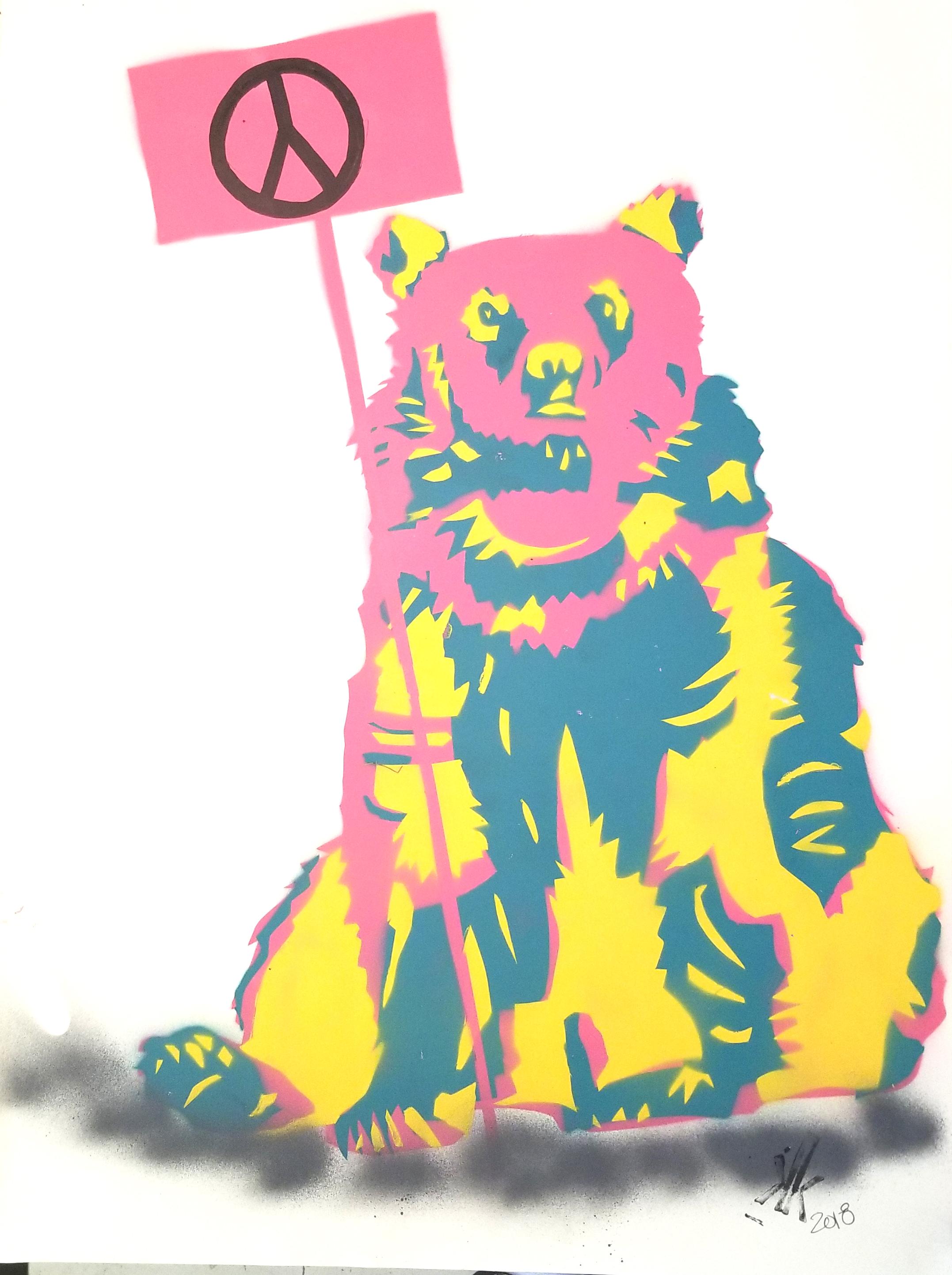 Grizzly Bear: SAVE THE BEars (BAUEN SAVE) (Streetart), Painting, von K.K.