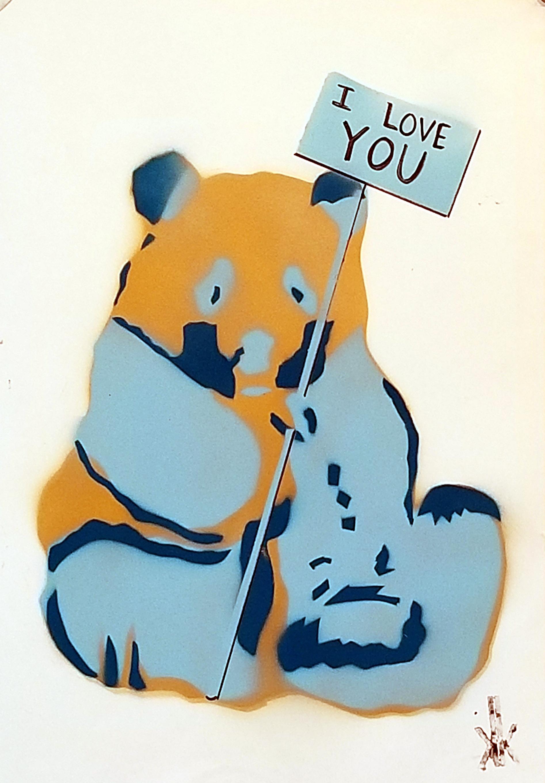 Panda : I Love You - Mixed Media Art by K.K.