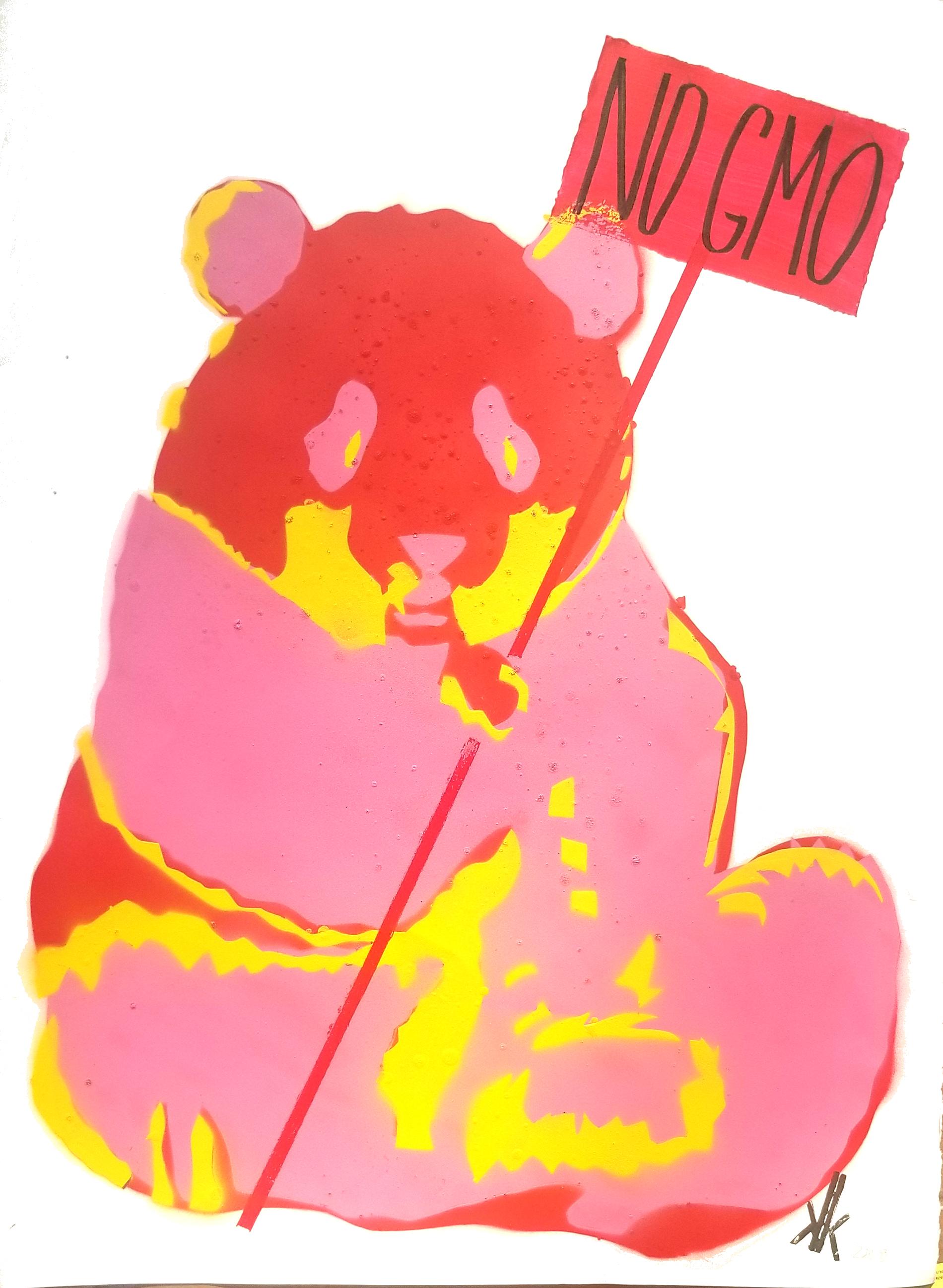 5 Layered Stencil : Red, Yellow, Green
Political Panda Bear hold a HARMONY sign
Showing other  Bears in Series 
Unique pieces
This is on 90lb Paper color: Natural

New York Artist; K.K.
comes rolled in a tube. Can be matted or floated in frame..