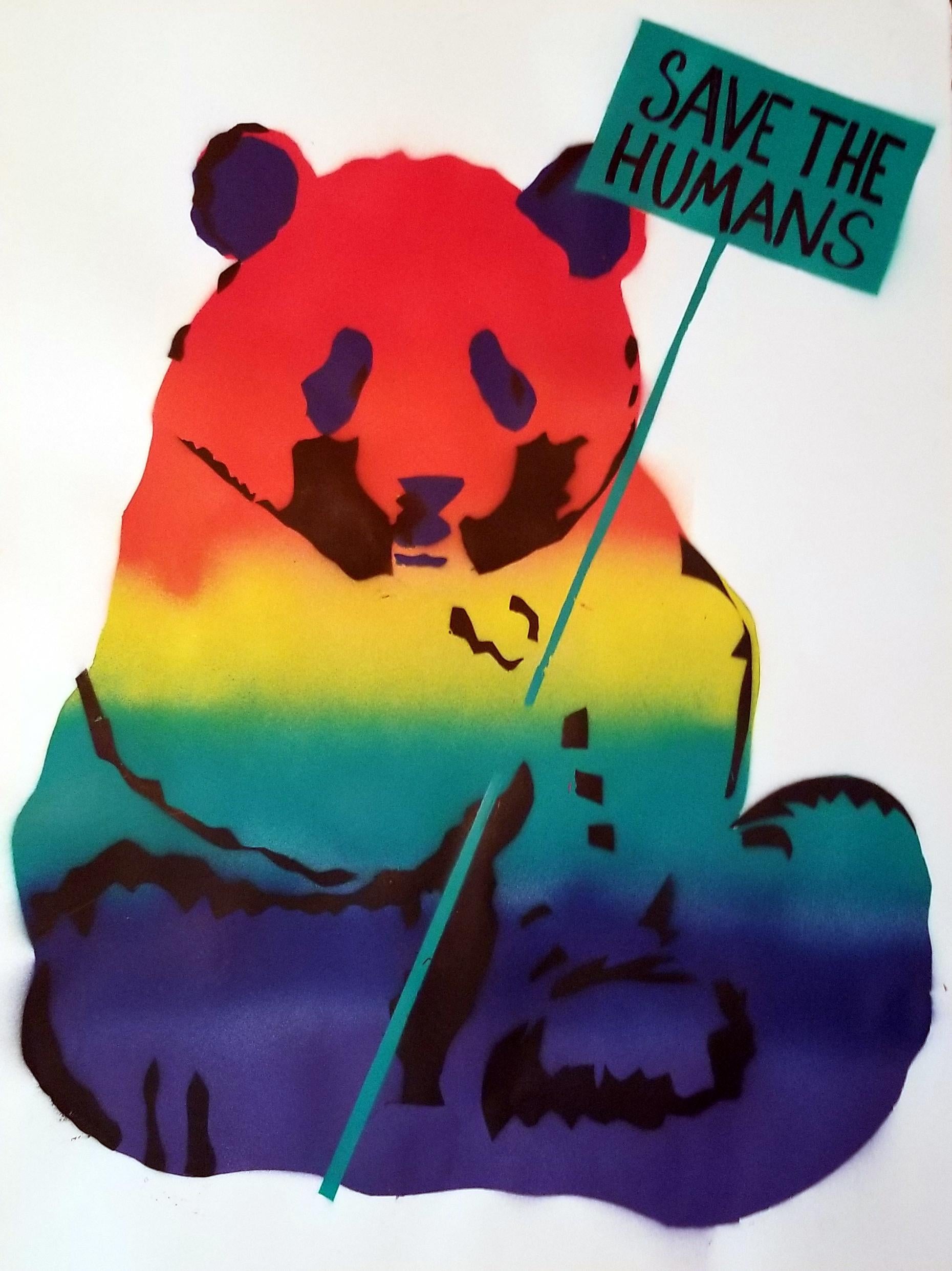 K.K. Animal Painting - Panda rainbow SAVE THE HUMANS