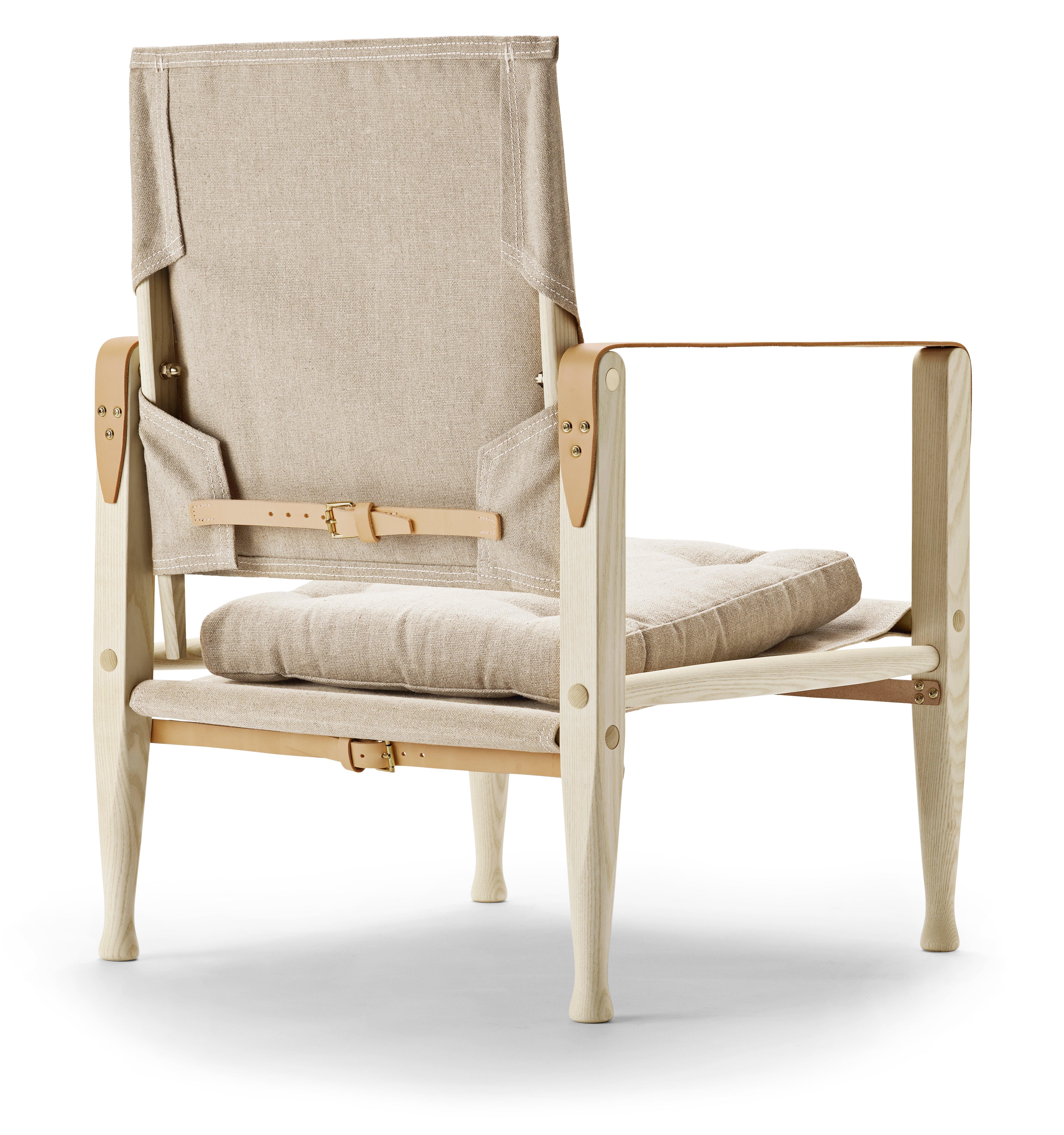 Modern KK47000 Safari Chair in Natural Fabric with Ash Oil by Kaare Klint