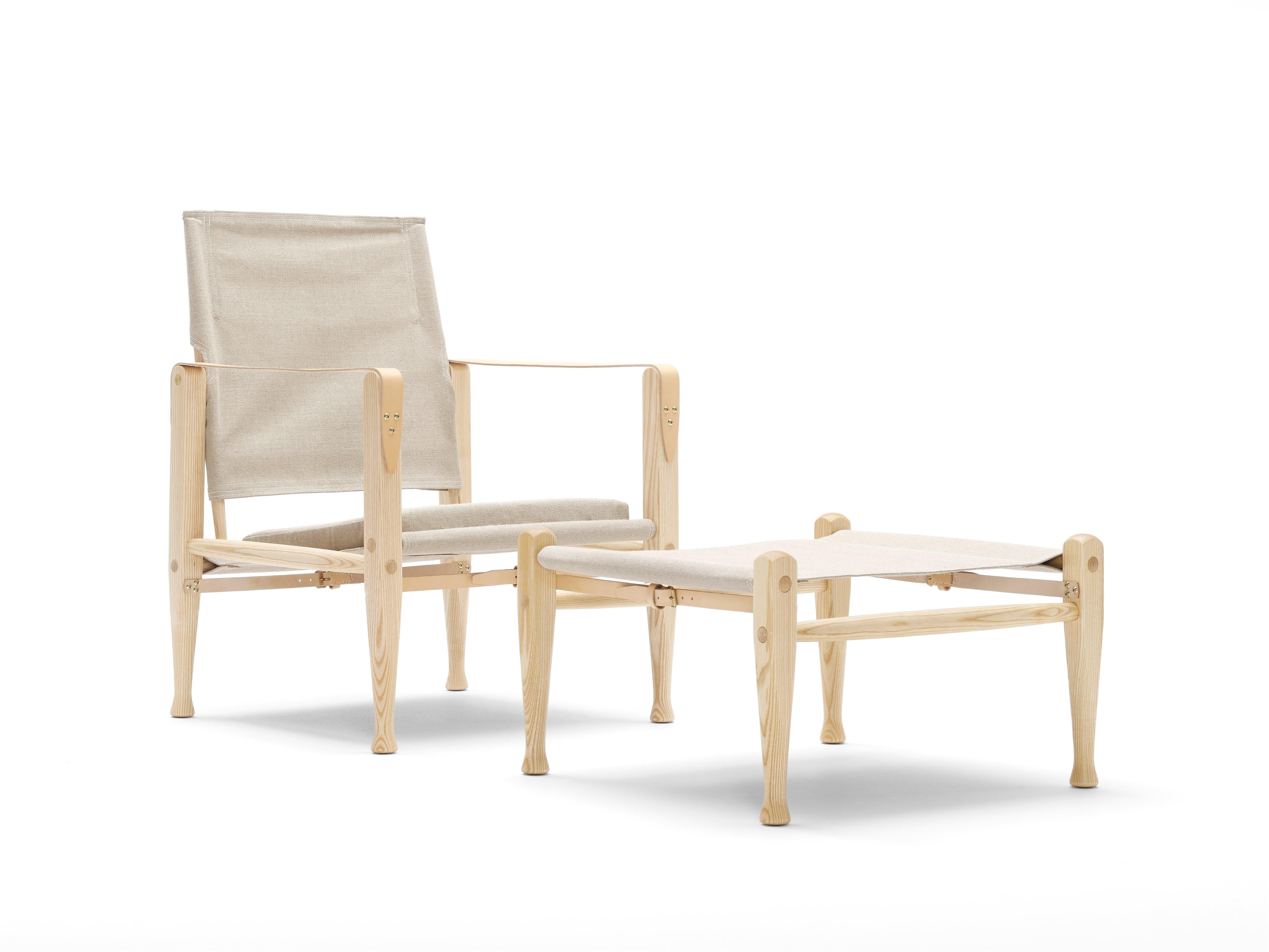 Danish KK47000 Safari Chair in Natural Fabric with Ash Oil by Kaare Klint