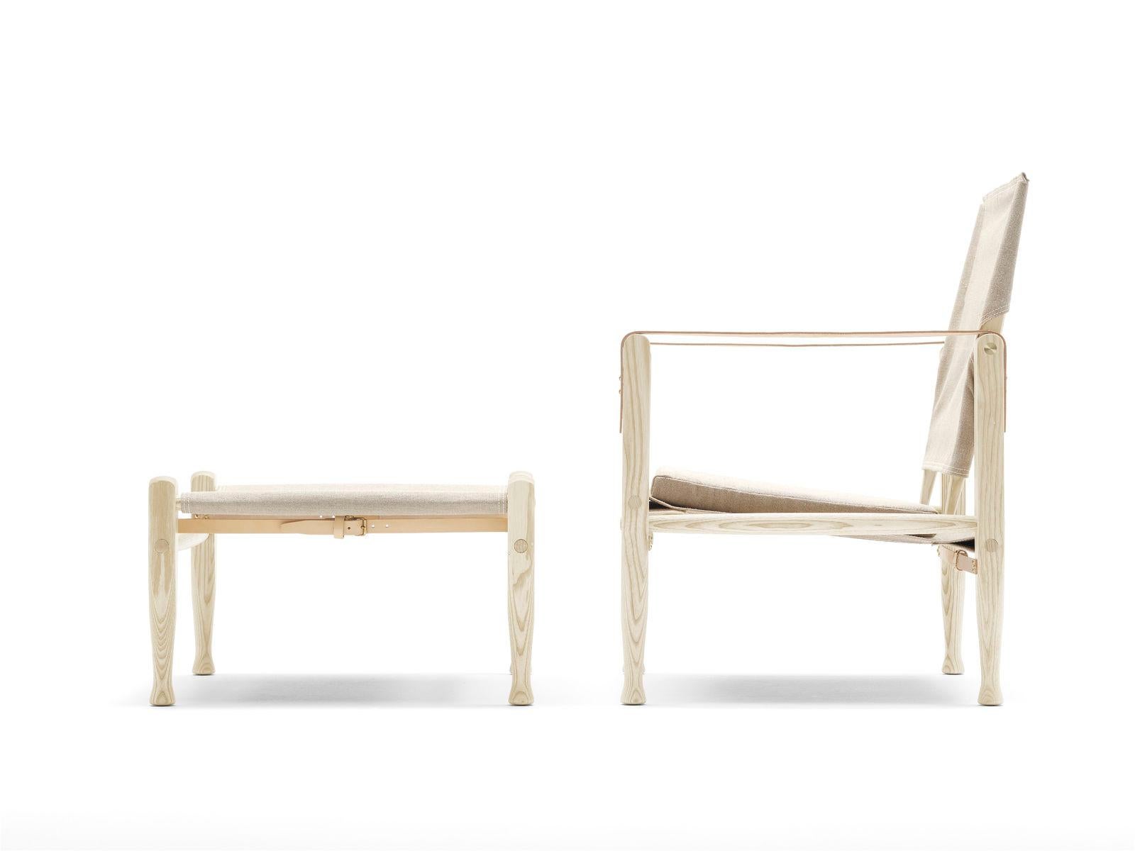 Modern KK47000 Safari Chair Ash Oil with Natural Fabric by Kaare Klint