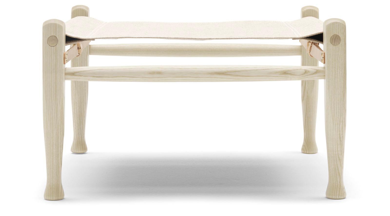 Danish KK97170 Safari Footrest in Ash White Oil with Natural Fabric by Kaare Klint