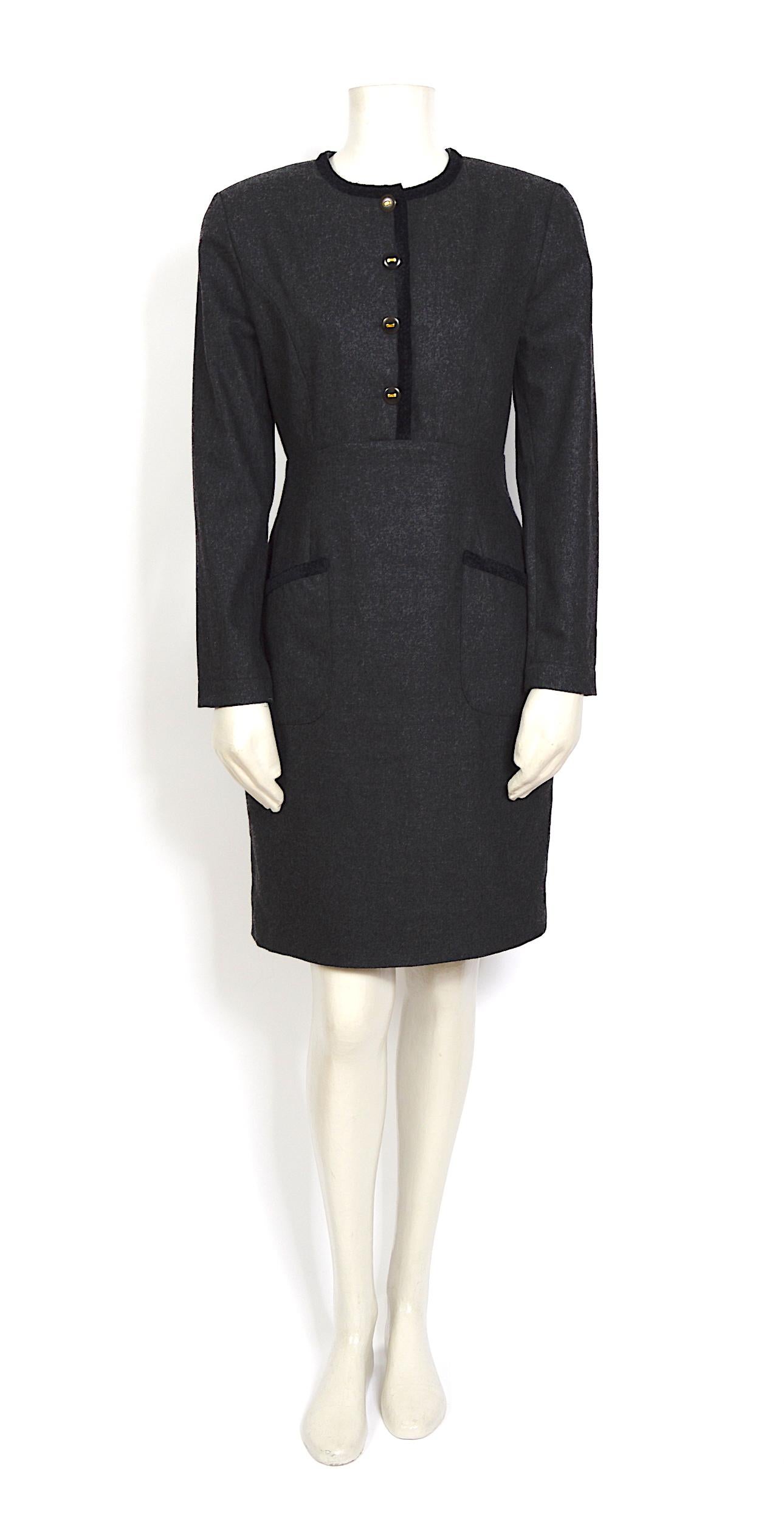 Timeless vintage late 1980s KL by Karl Lagerfeld mix cashmere & wool dress. 
The dress is fully lined and has a center-back zipper closure. 
Made in Germany - Size Italy 42 - French 38 - GB 10
Measurements that are taken flat: 
Sh to Sh 16inch/41cm