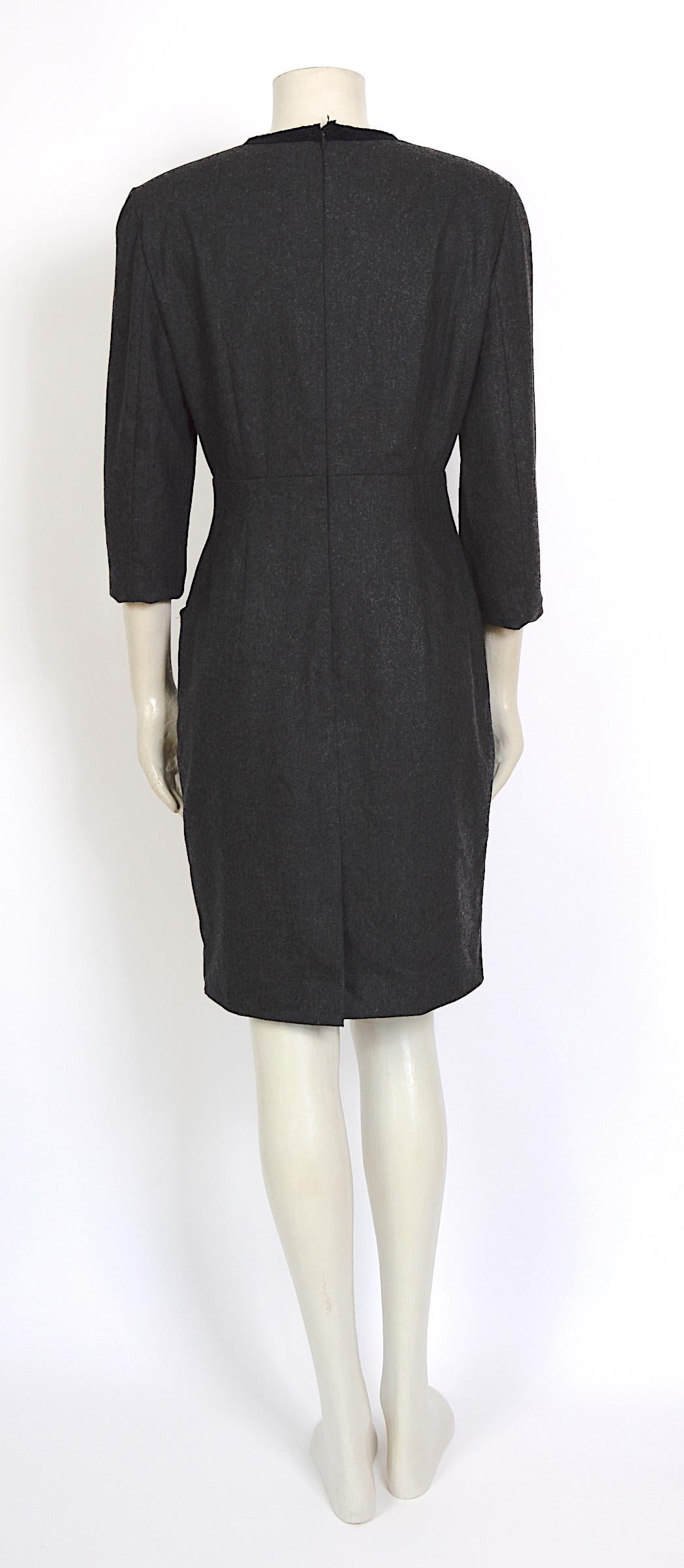 Women's KL by Karl Lagerfeld 1980s grey cashmere & wool mix with KL logo buttons dress For Sale