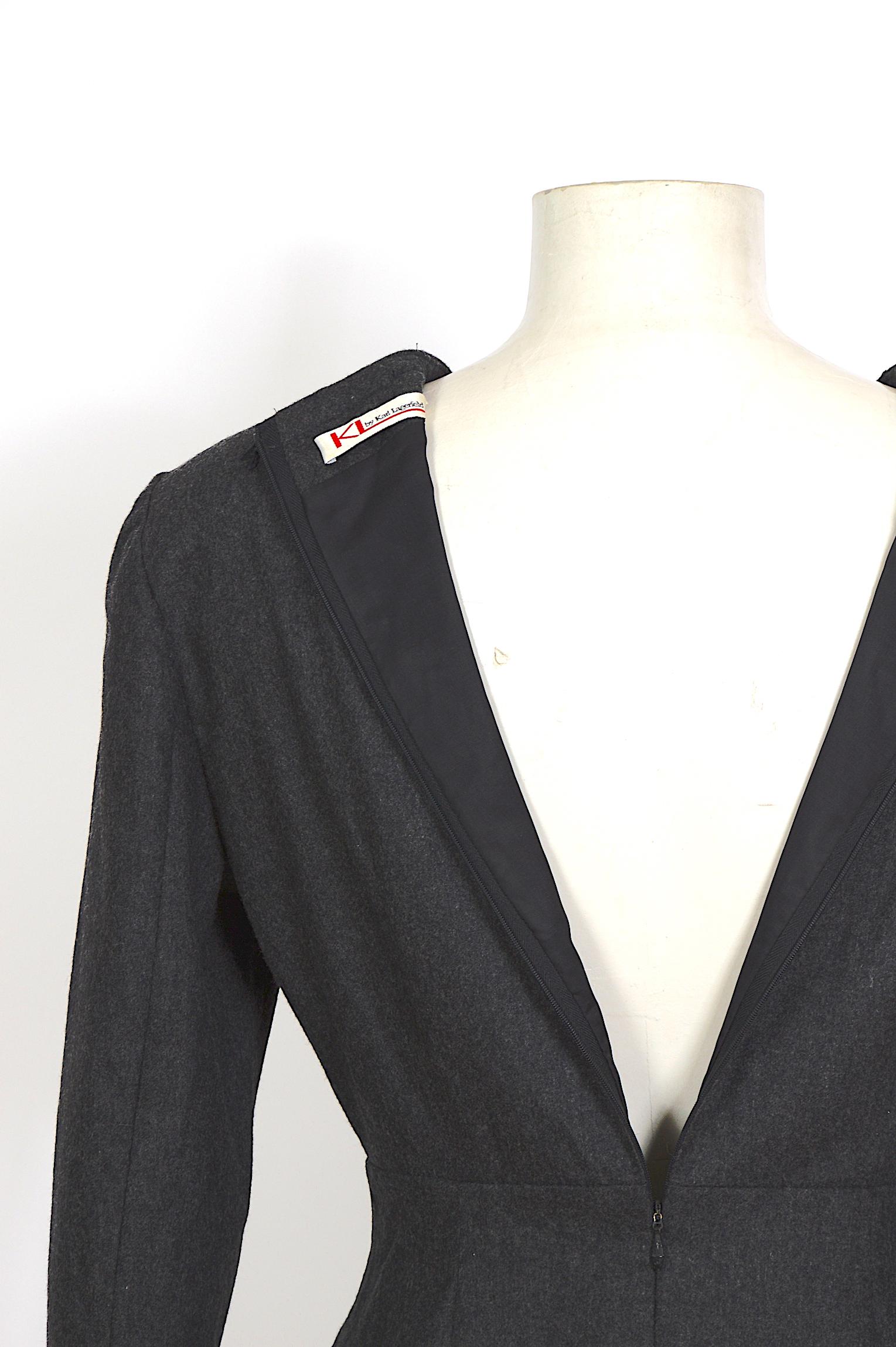 KL by Karl Lagerfeld 1980s grey cashmere & wool mix with KL logo buttons dress For Sale 1