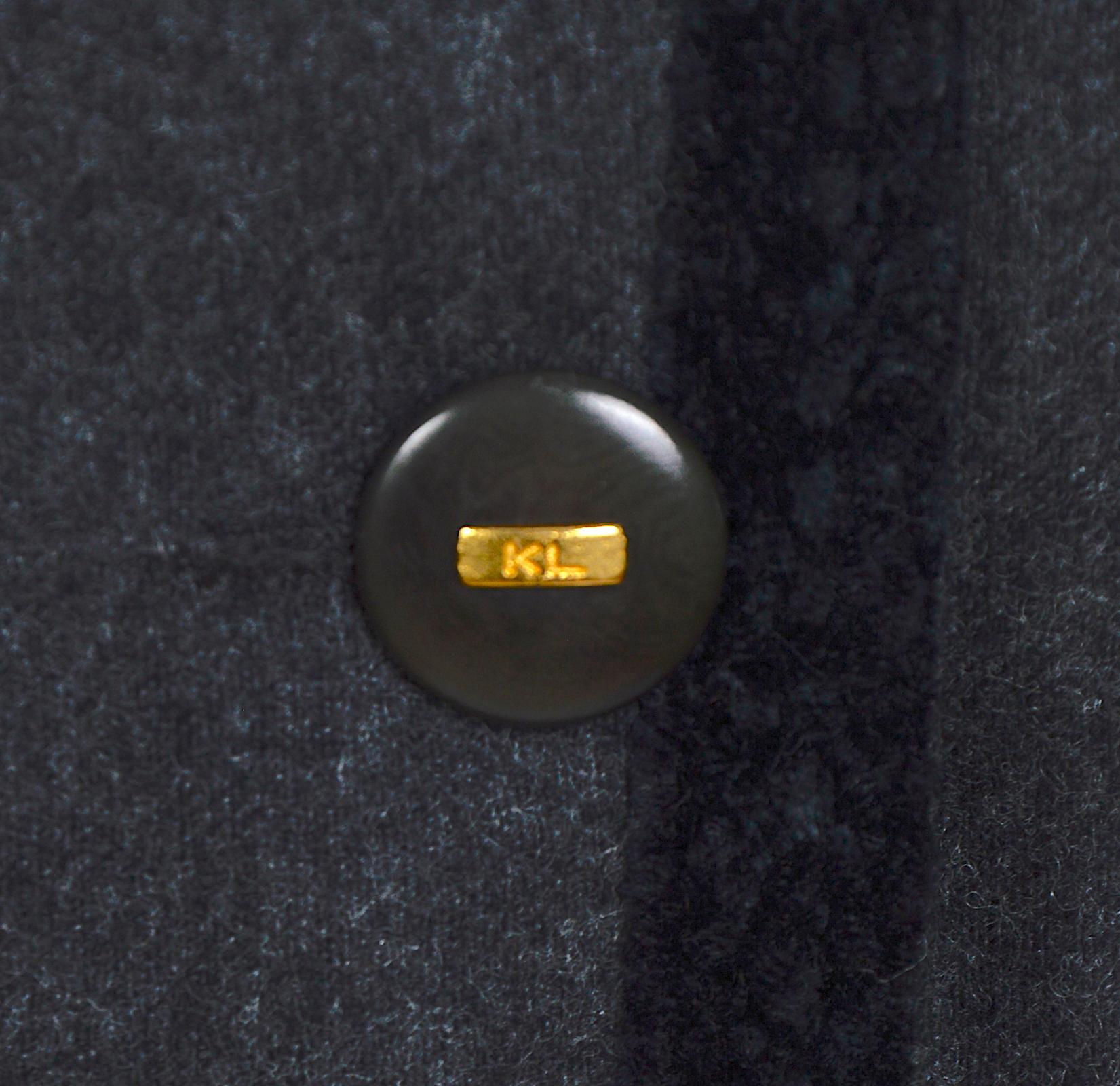 KL by Karl Lagerfeld 1980s grey cashmere & wool mix with KL logo buttons dress For Sale 2