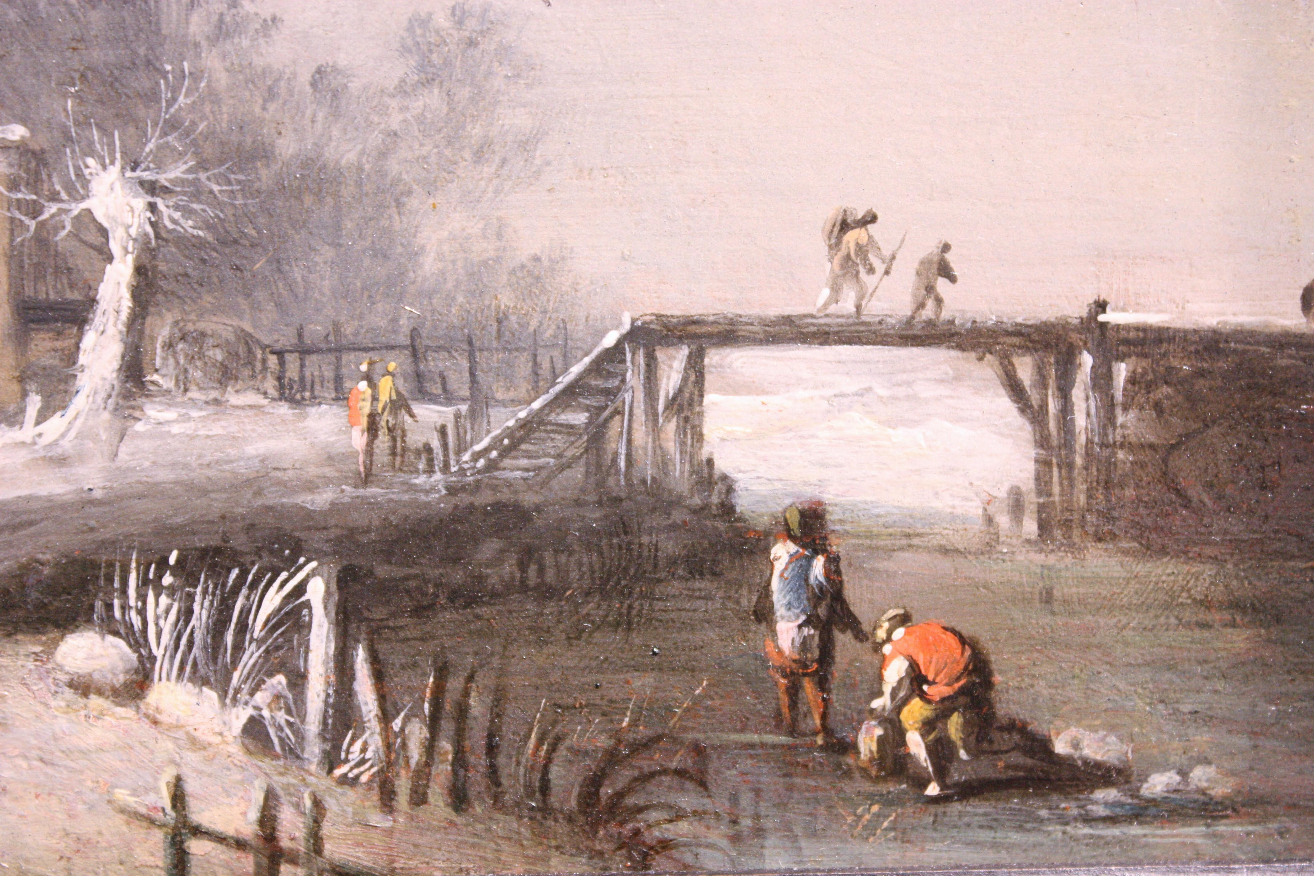 17th c. Dutch school, Winter Landscape at the farm, oil on panel 1