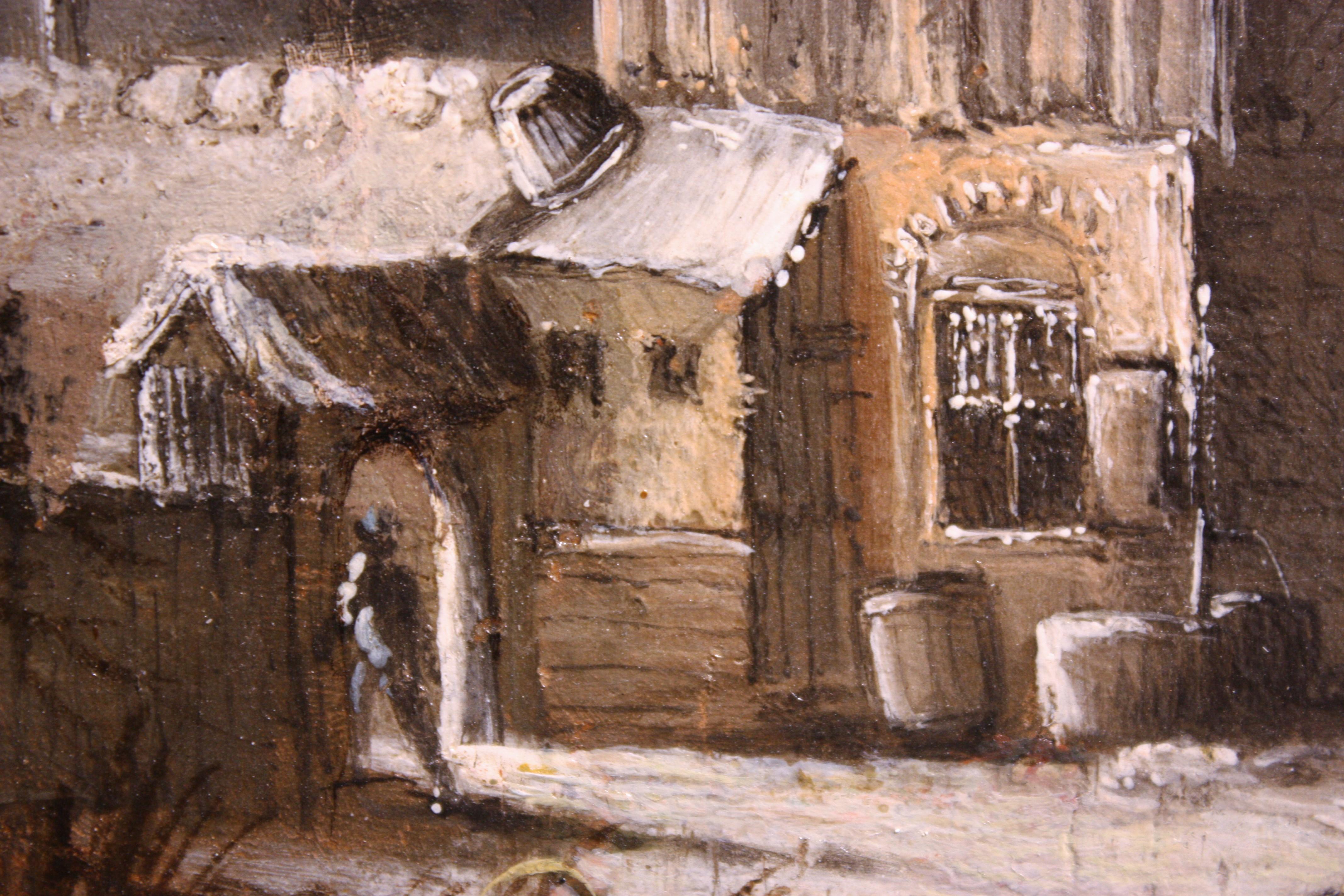 XVII sec. Scuola olandese, Paesaggio invernale alla fattoria, olio su tavola 3